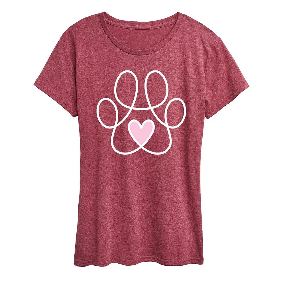 Women's Paw Print Heart Graphic Tee,  Product Image