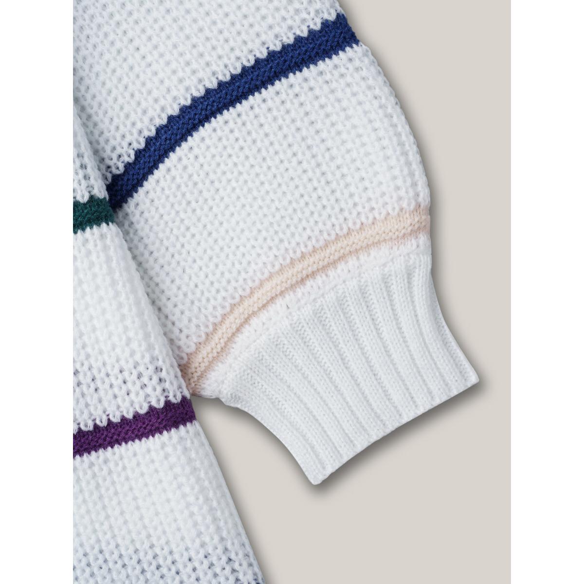 Plus Size Multi-Color Textured Balloon Sleeve Pullover Ivory Women Casual Loose Long Sleeve Round Neck Everyday Pullovers BloomChic 30/6X Product Image