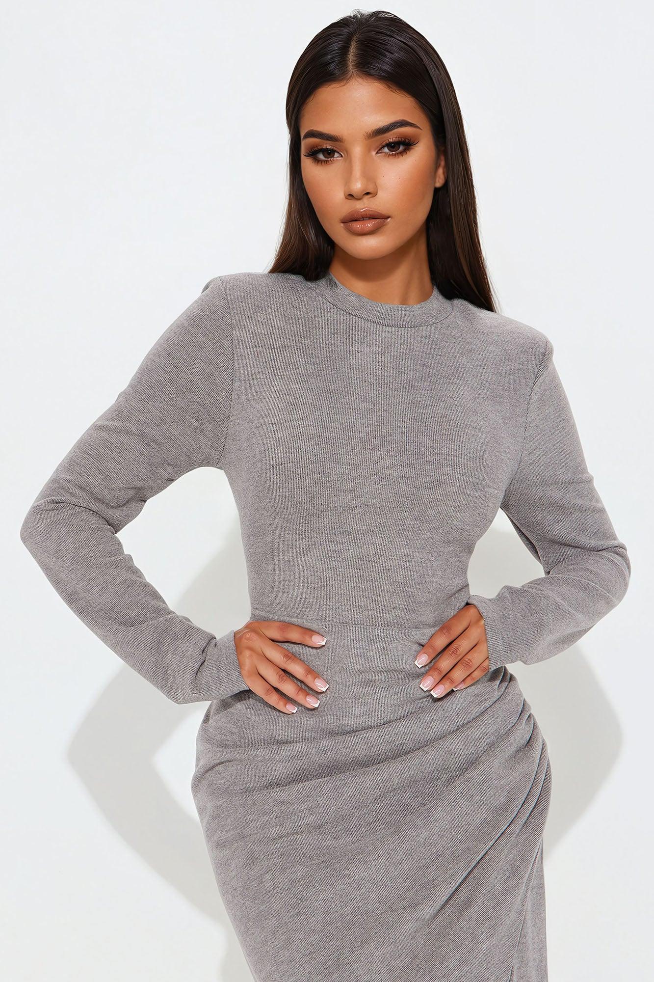 Soft Embrace Sweater Midi Dress - Grey Product Image