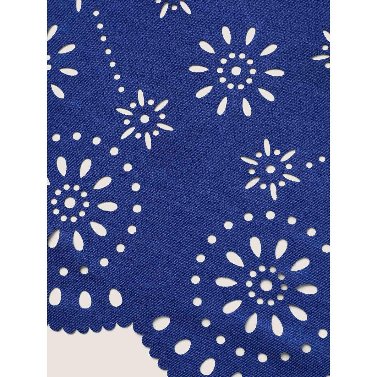 Plus Size Laser Cut Hem Square Neck Midi Dress Navy Women Knit Dresses Bloomchic 28/5X Product Image