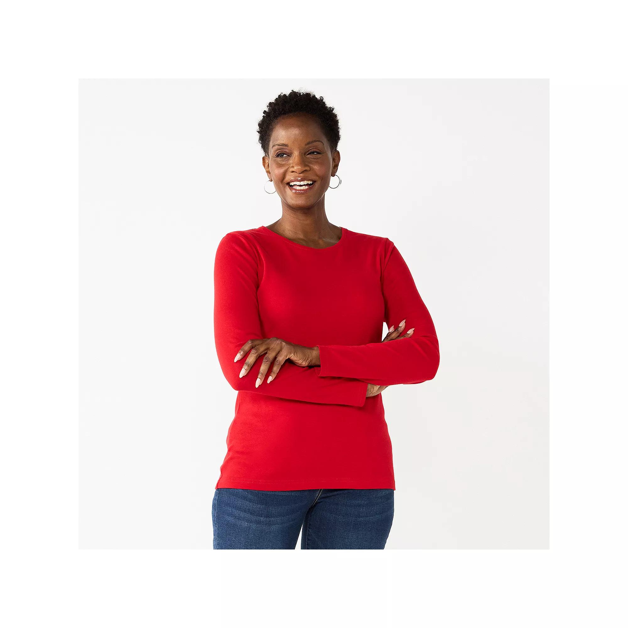 Women's Croft & Barrow® Essential Long-Sleeve Classic Crewneck Tee,  Product Image