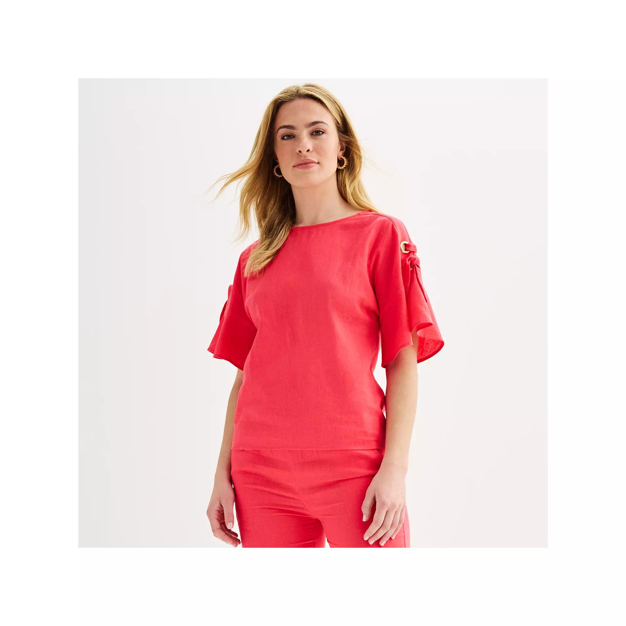 Women's Ellen Tracy Linen Flutter Sleeve Top,  Product Image