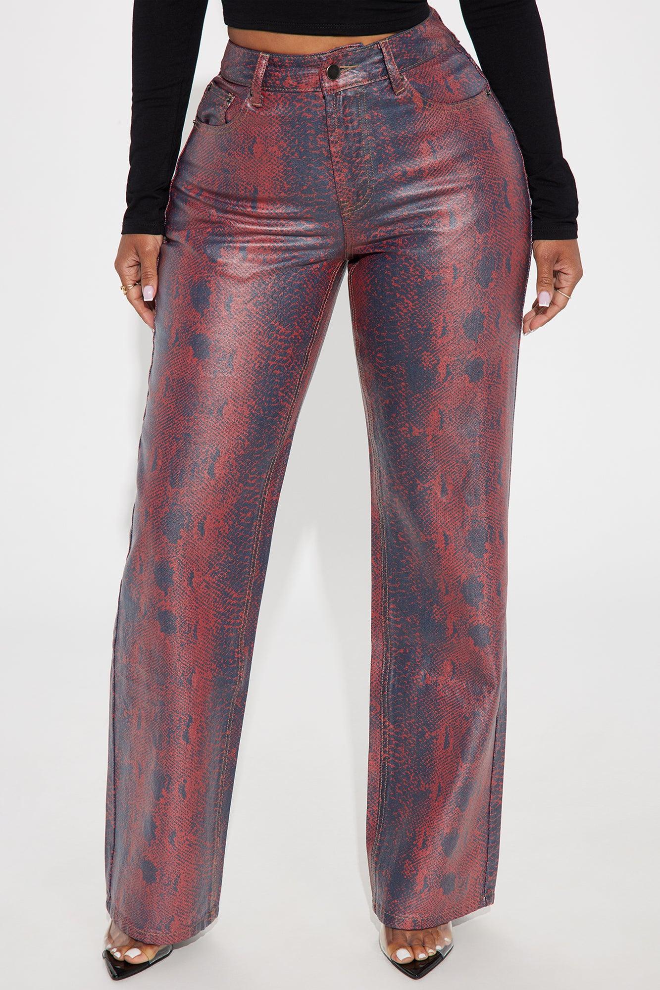 Hiss Favorite Coated Snake Print Jeans - Red Product Image