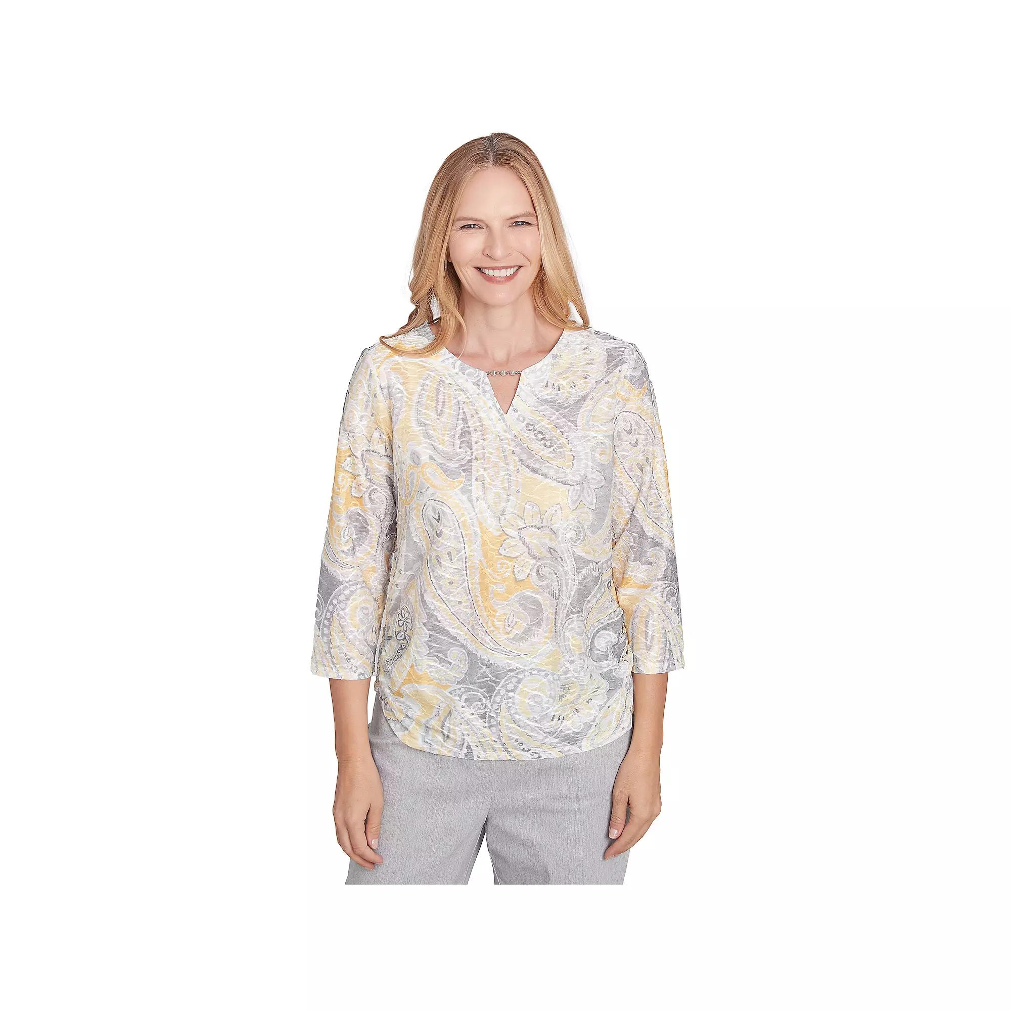 Women's Alfred Dunner Textured Paisley Beaded Neck Top,  Product Image