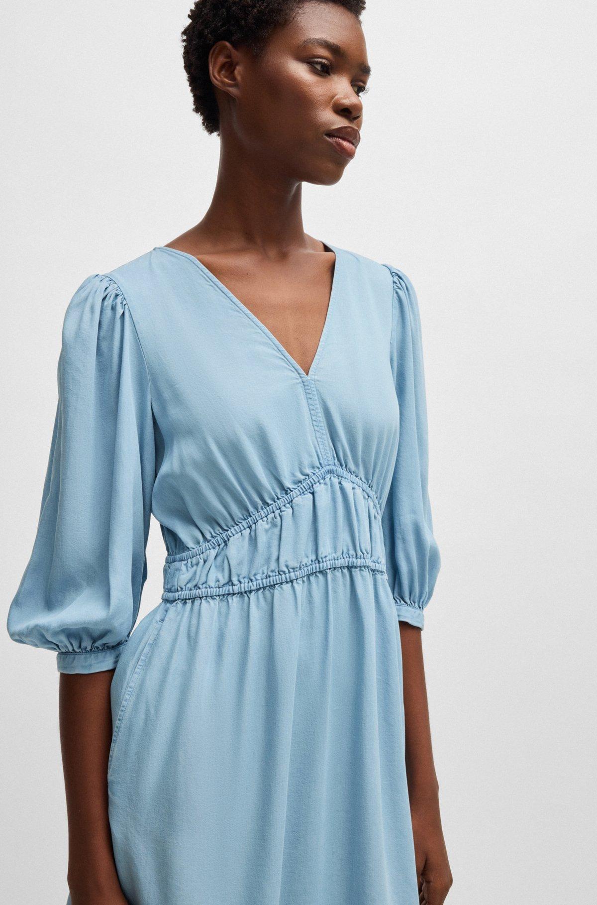 Puff-sleeve dress with elasticated waist Product Image