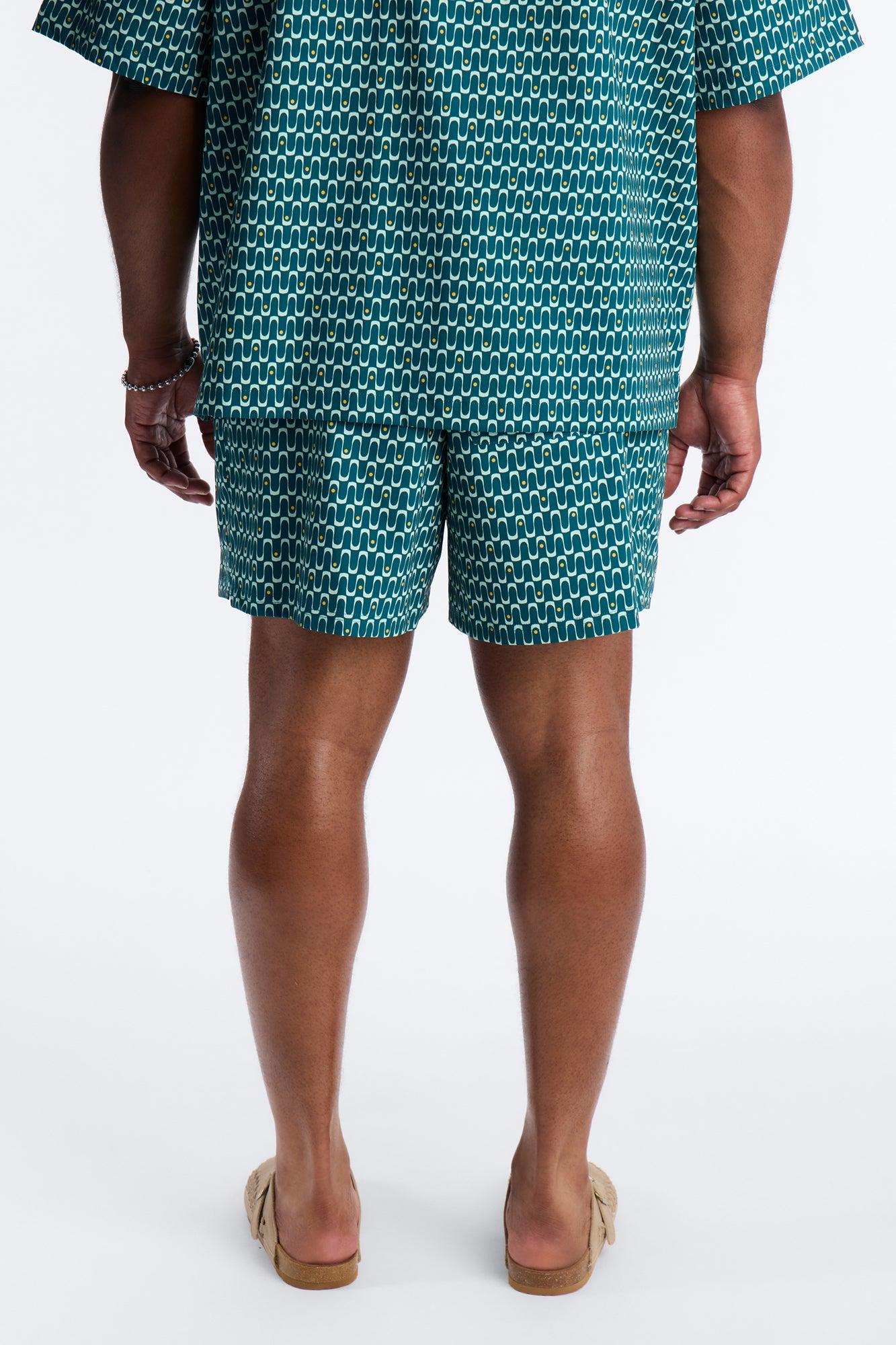 Disco Plunge Geometric Swim Trunk 4″ - Teal/combo Male Product Image