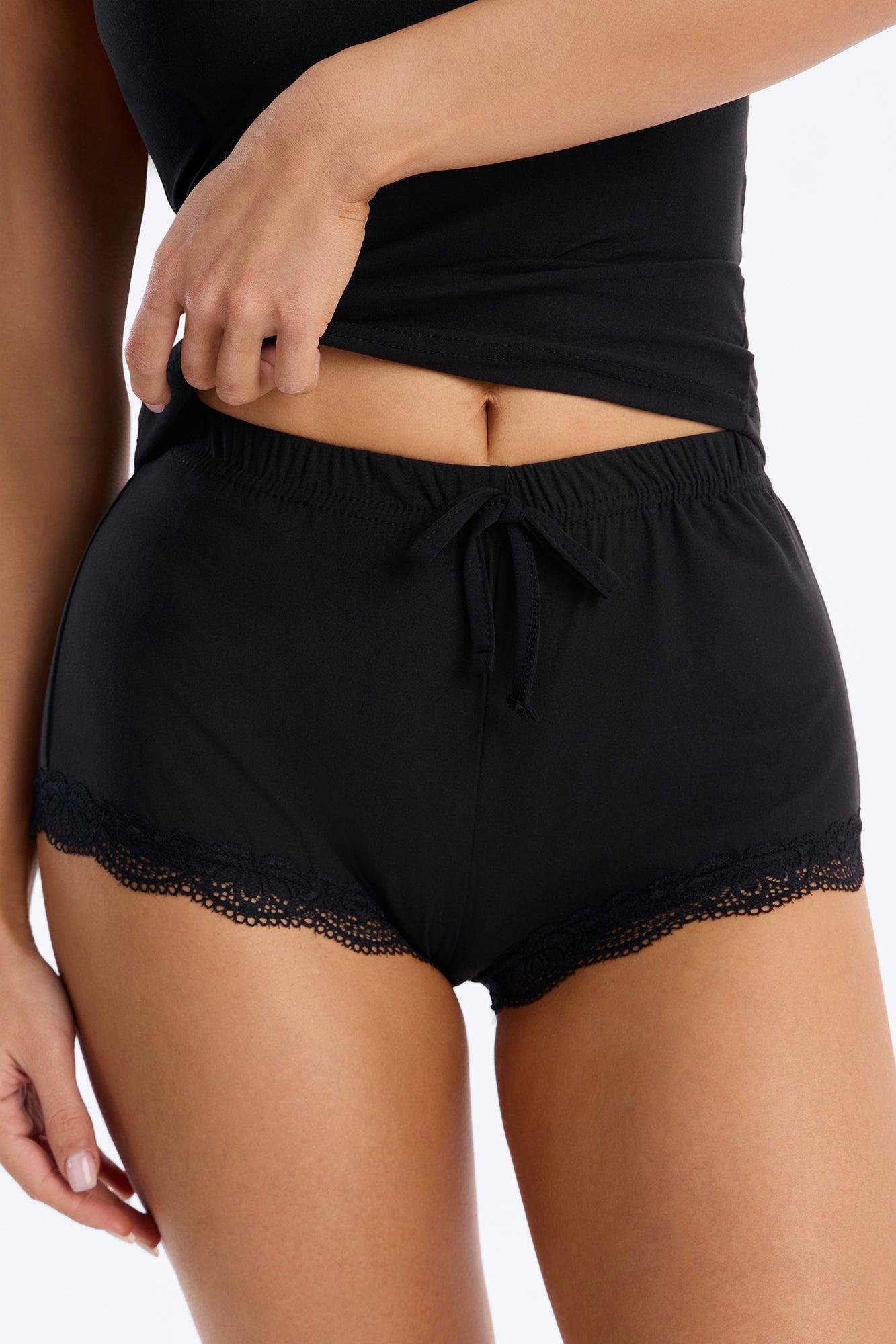 So Lovely Halter Lace Trim PJ Short Set - Black Female Product Image