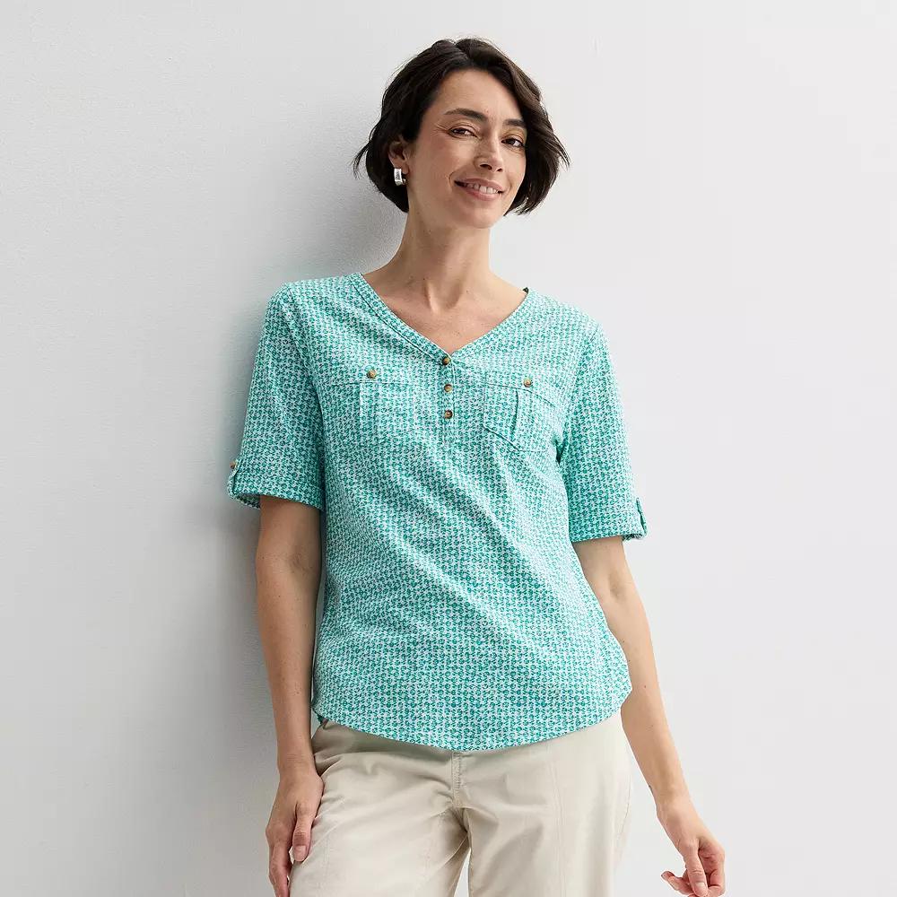 Women's Croft & Barrow® Elbow Sleeve Utility Henley Top,  Product Image