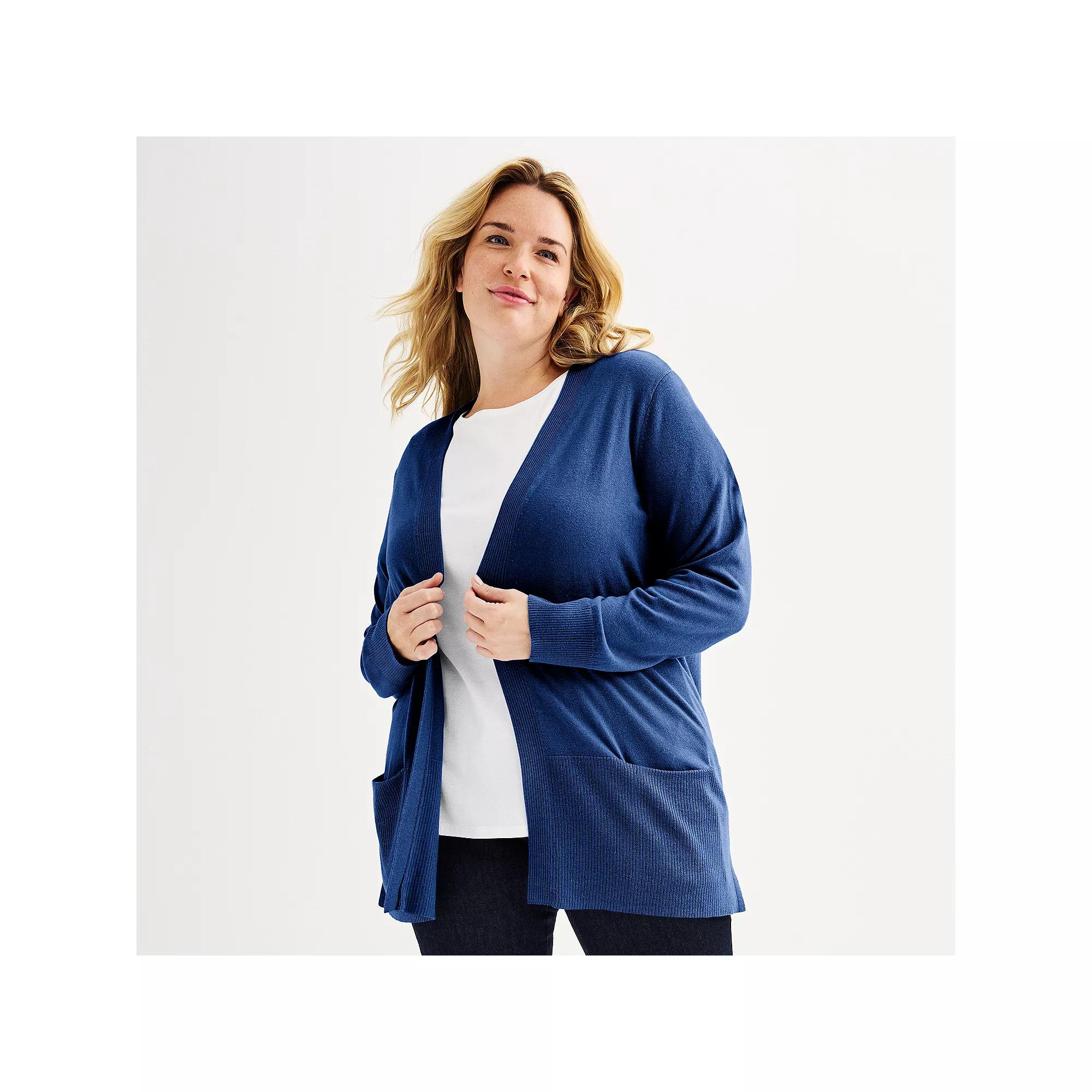 Plus Size Croft & Barrow® Cardigan with Pockets, Women's, Size: 0X, Blue Product Image
