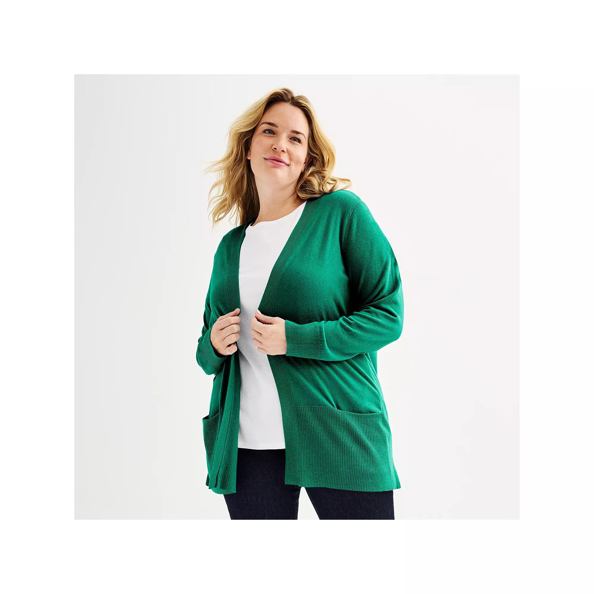 Plus Size Croft & Barrow® Cardigan with Pockets, Women's, Size: 1XL, Greenway Product Image