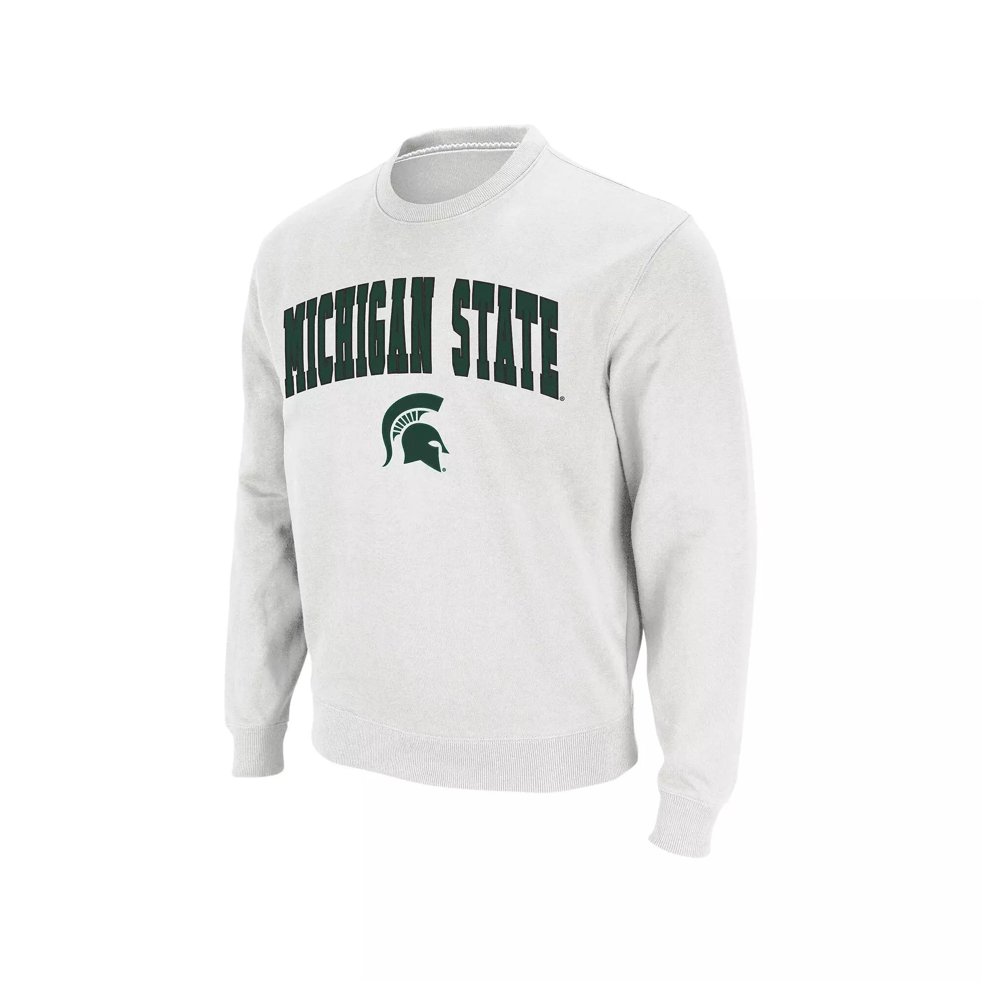 Men's Colosseum White Michigan State Spartans Arch & Logo Crew Neck Sweatshirt,  Product Image