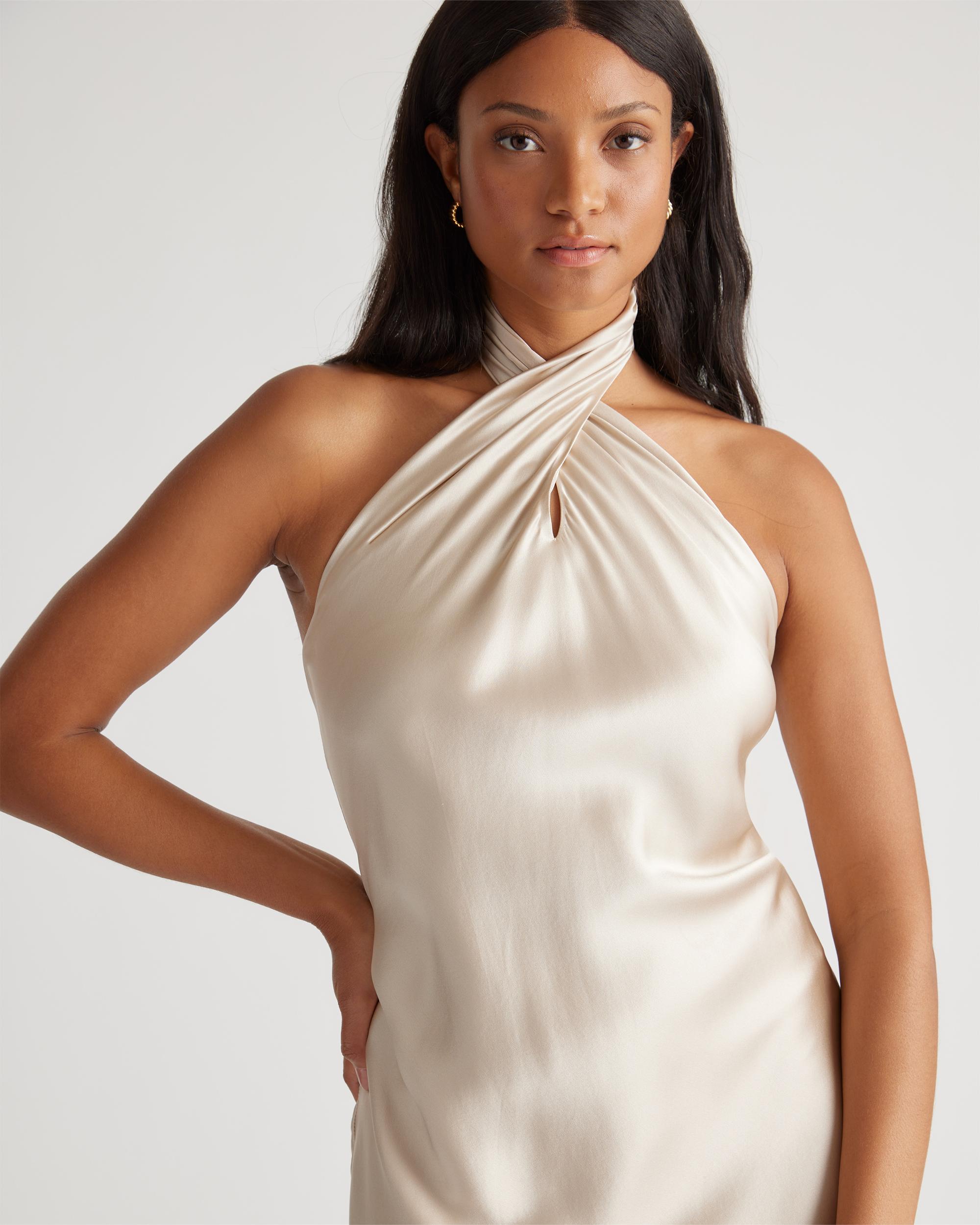 Quince | Women's Twist Halter Midi Dress Mulberry Silk Product Image