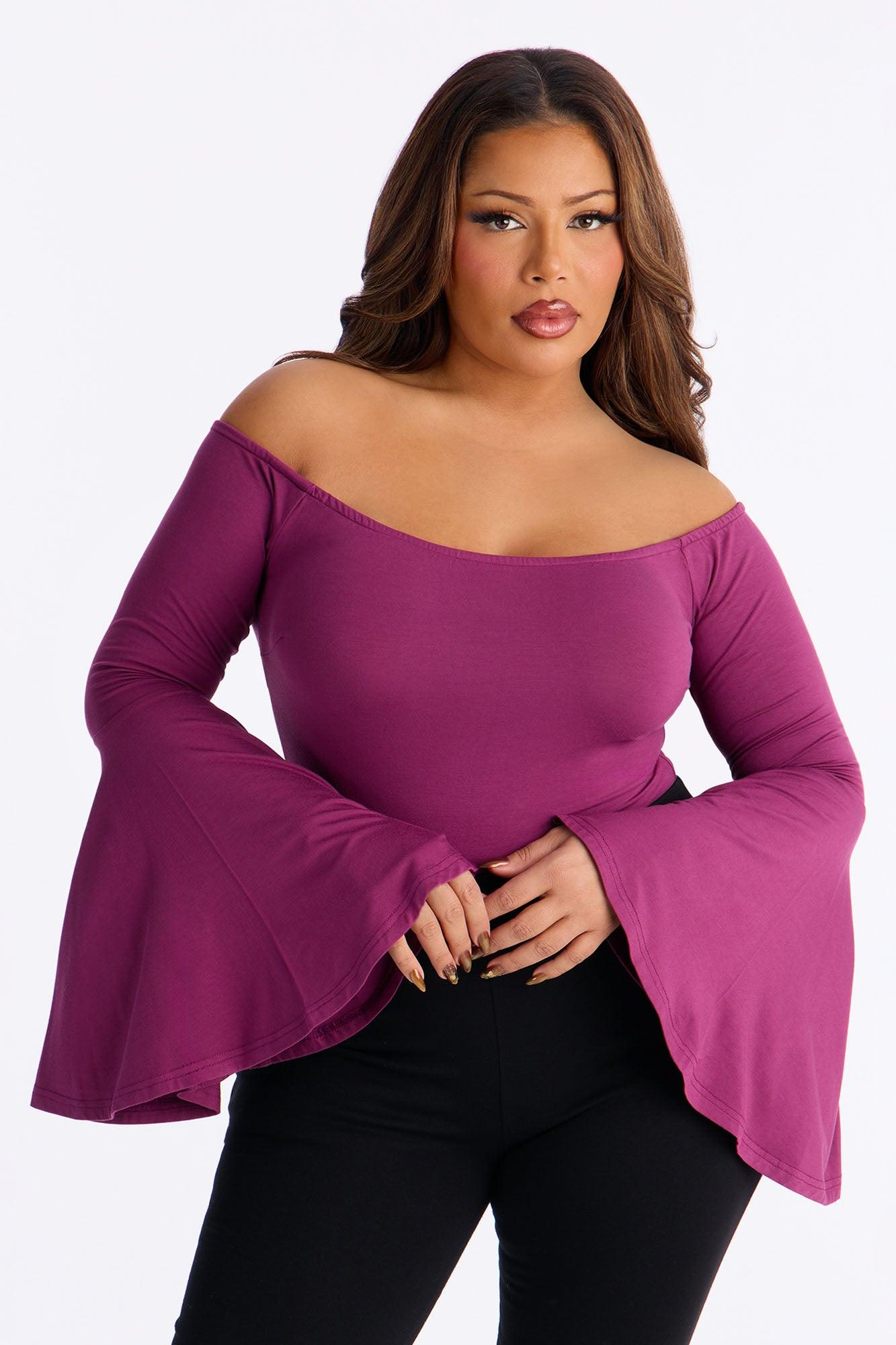 Shani Long Sleeve Off Shoulder Top - Plum Female Product Image