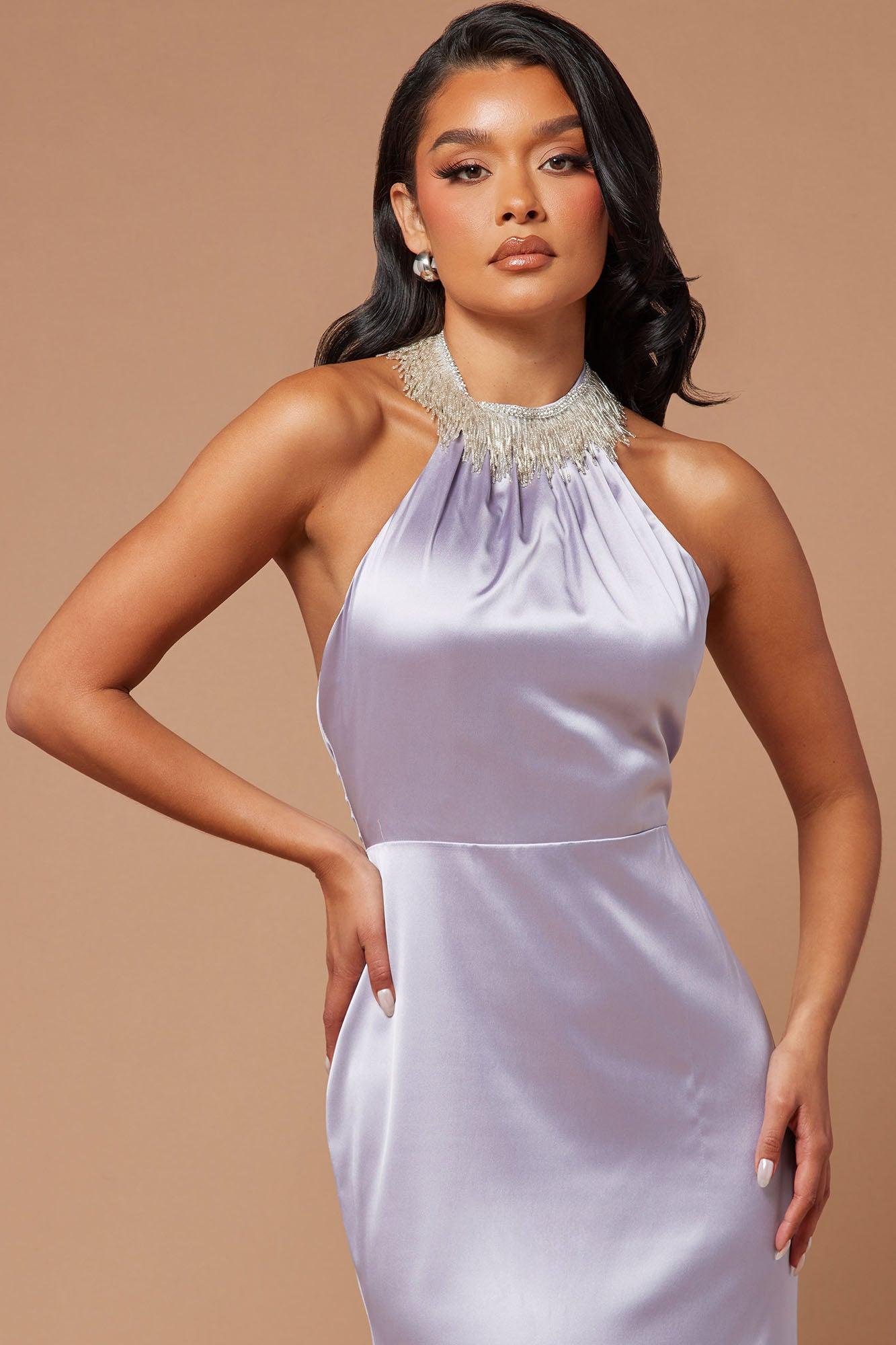 Rebekah Embellished Satin Gown - Grey Product Image