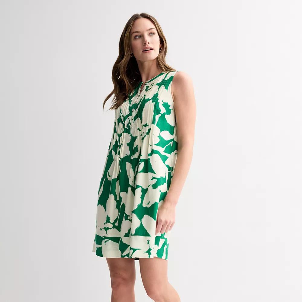 Petite Sonoma Goods For Life® Sleeveless Pintuck Dress, Women's, Size: Large Petite, Green Paint Floral Product Image
