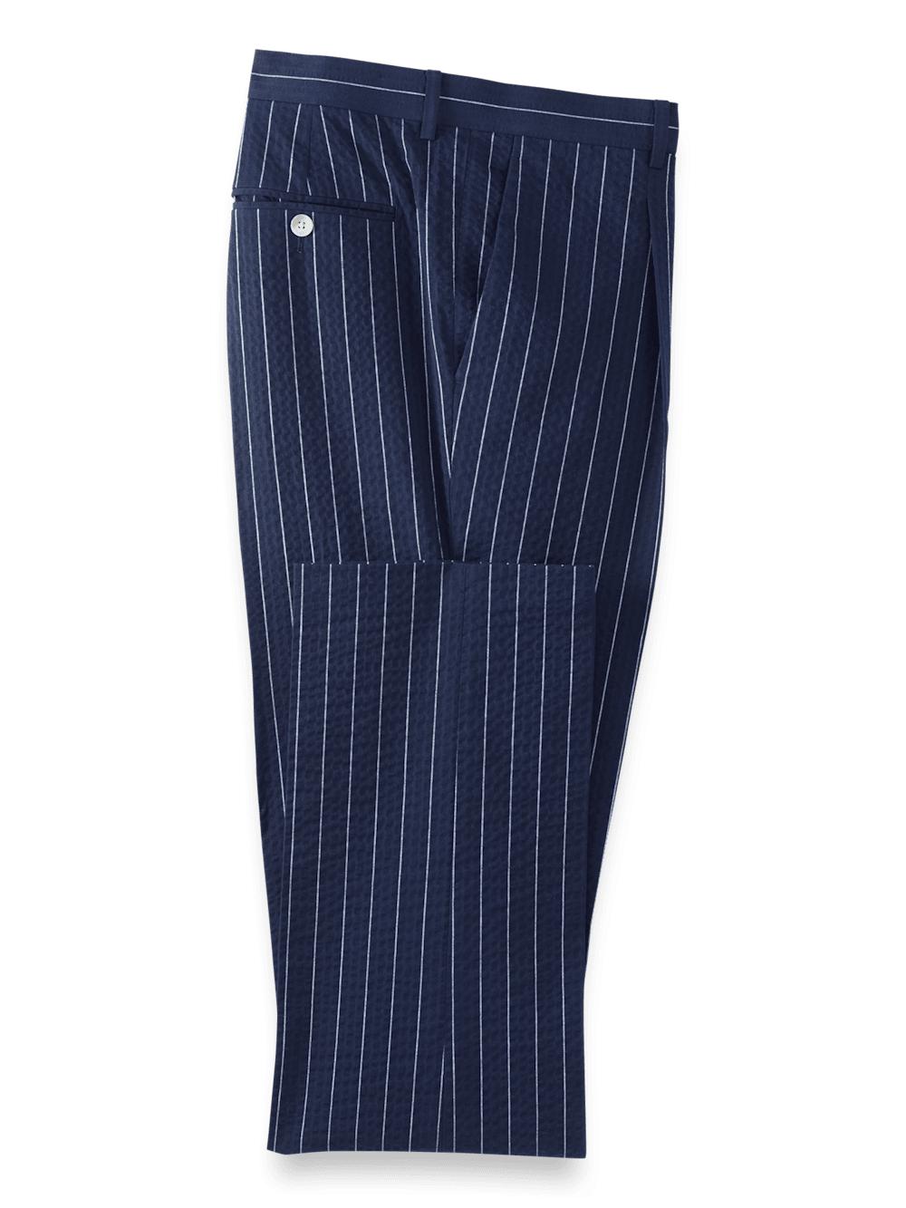 Cotton Stretch Pinstripe Peak Lapel Suit - Navy Product Image
