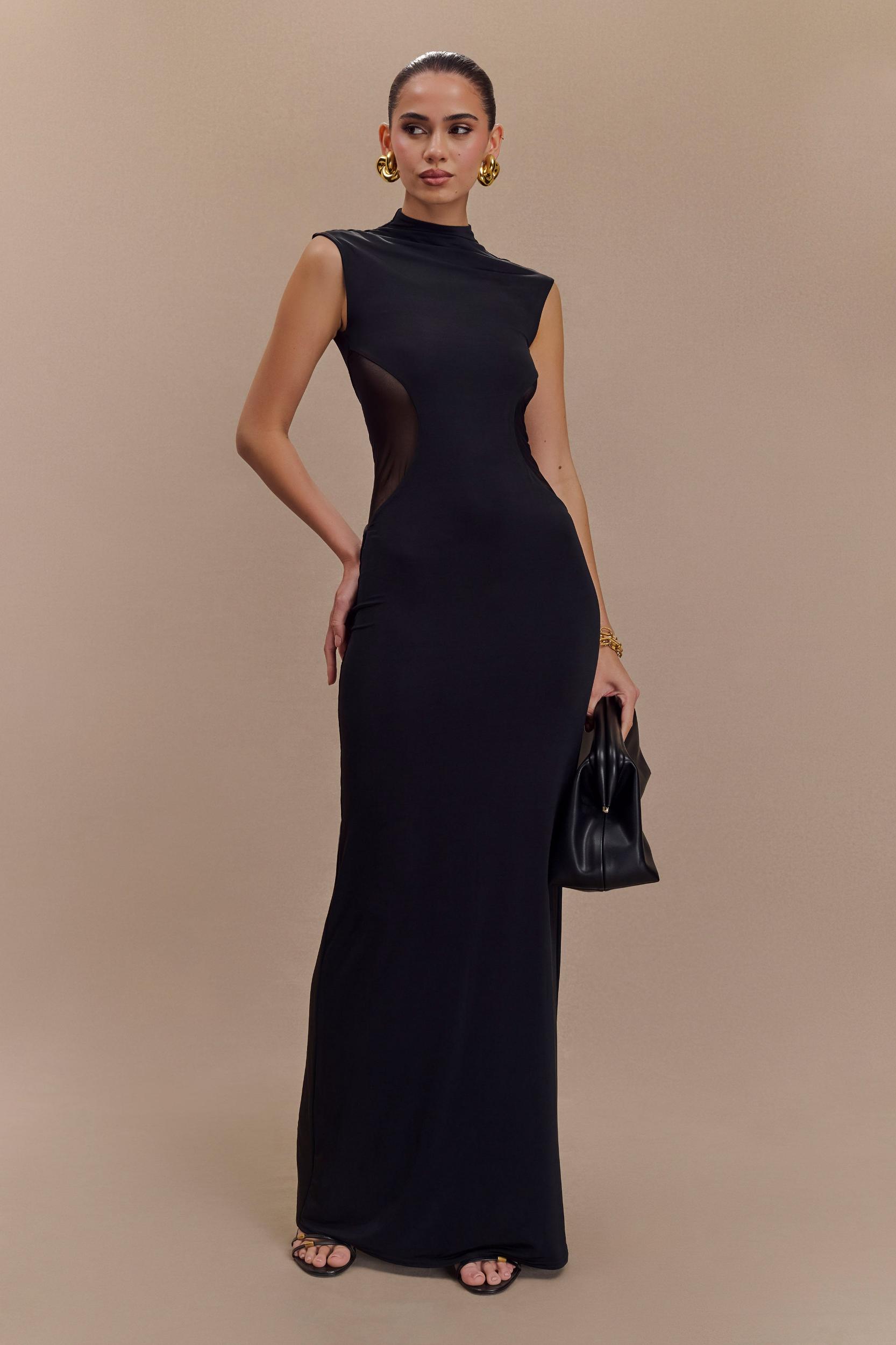 Massie Slinky And Mesh Maxi Dress - Black Product Image