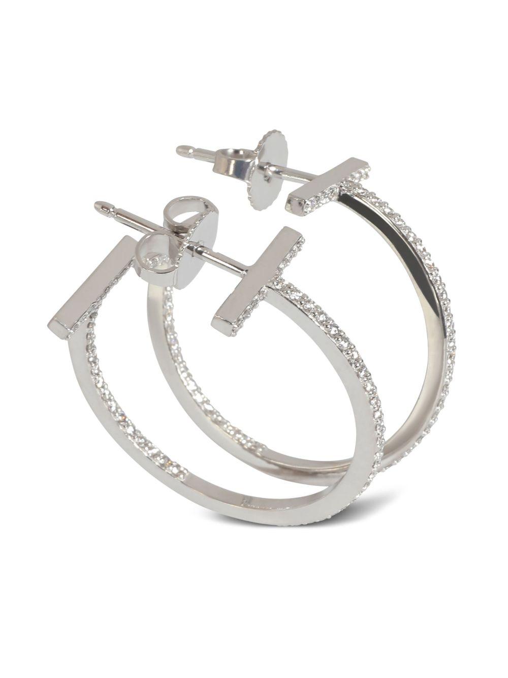 18kt white gold T diamond hoop earrings Product Image