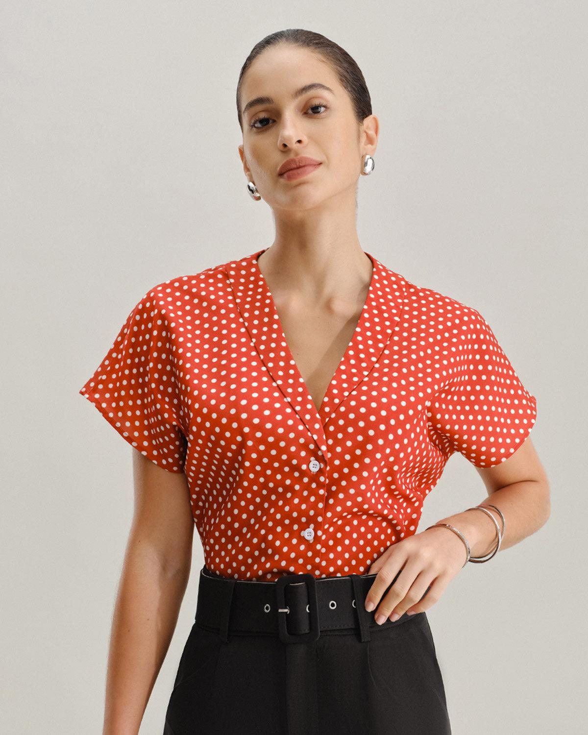 Red Polka Dot Button Blouse Product Image