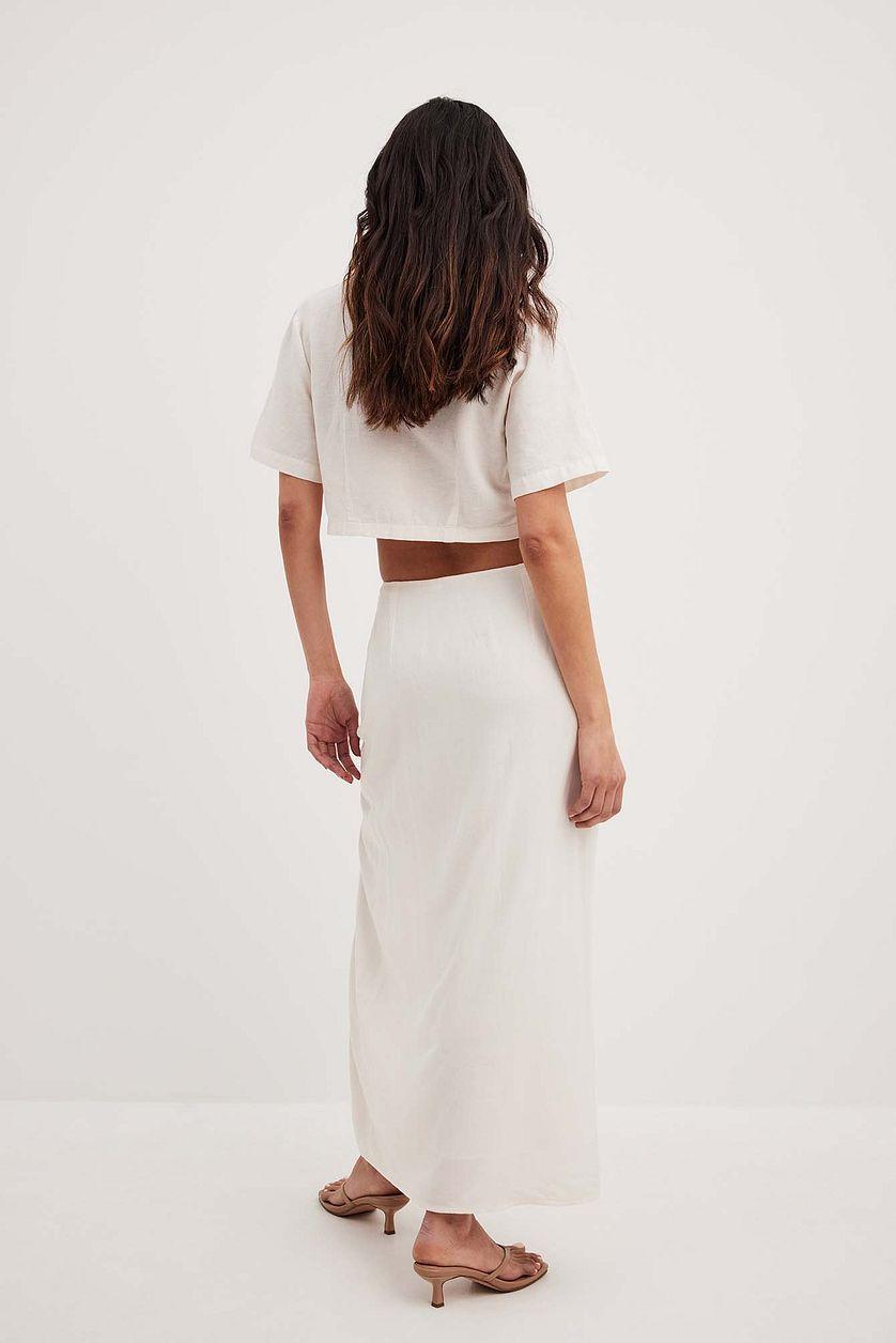 Linen Mix Slit Detail Midi Skirt Product Image