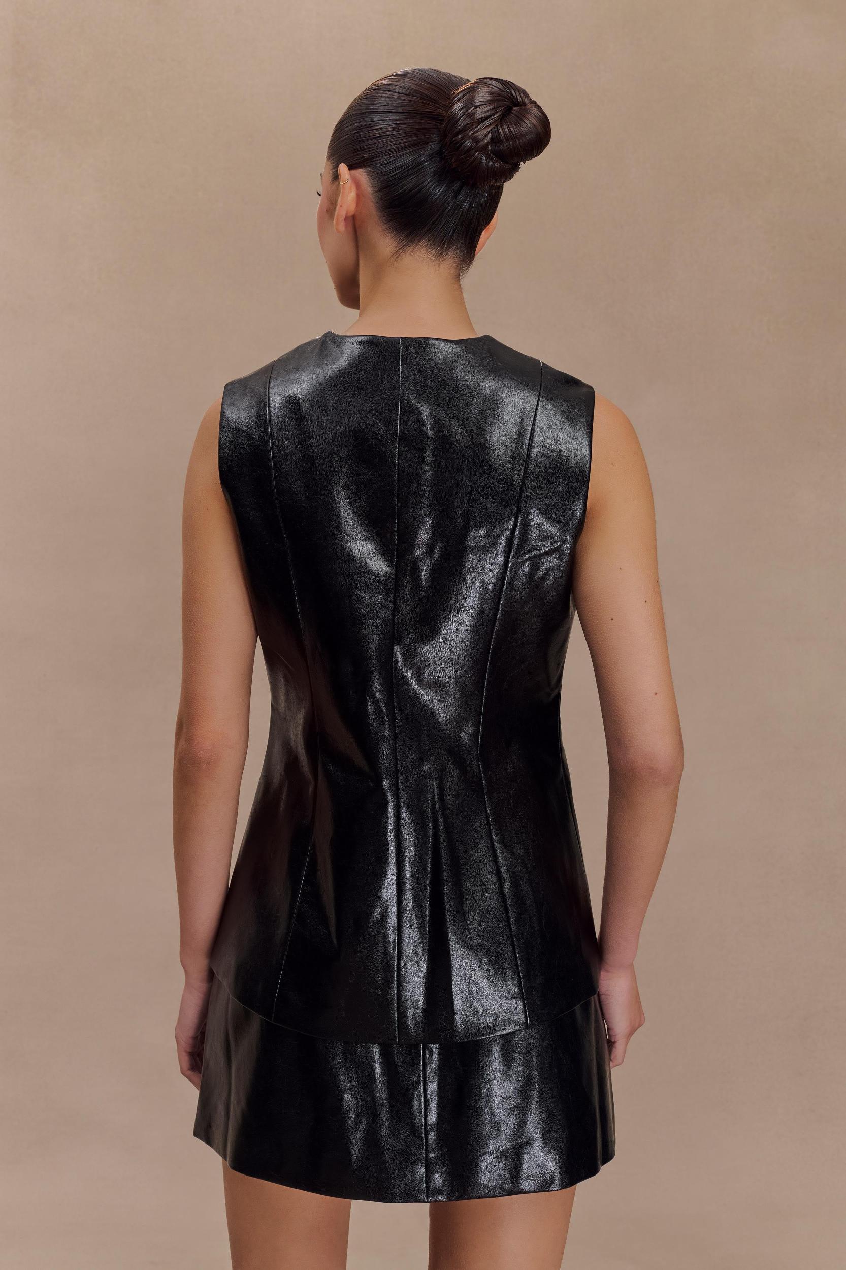 Coralia Faux Leather Sleeveless Vest - Black Product Image