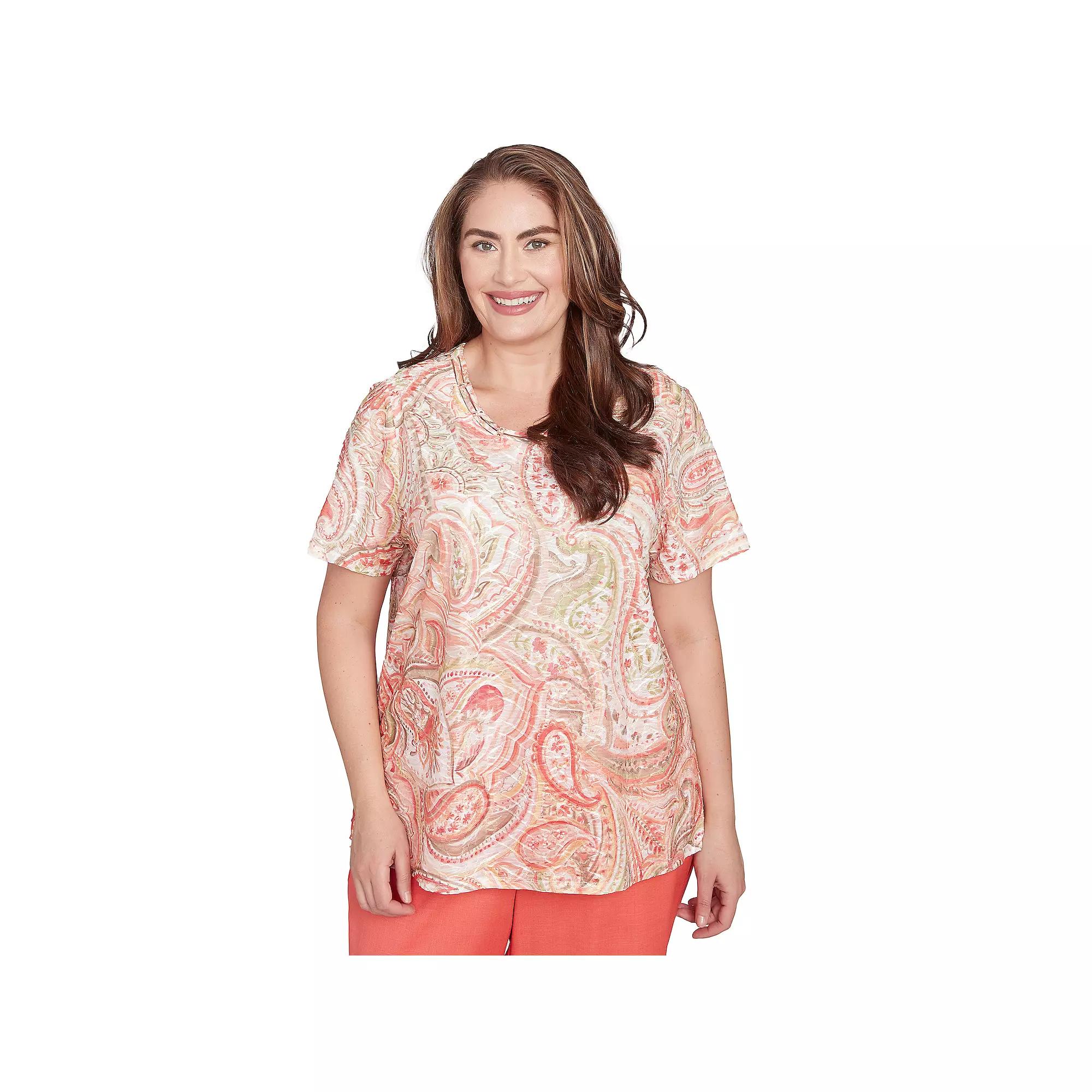 Plus Size Alfred Dunner Double-Knotted Paisley Top, Women's, Size: 1XL, Orange Product Image