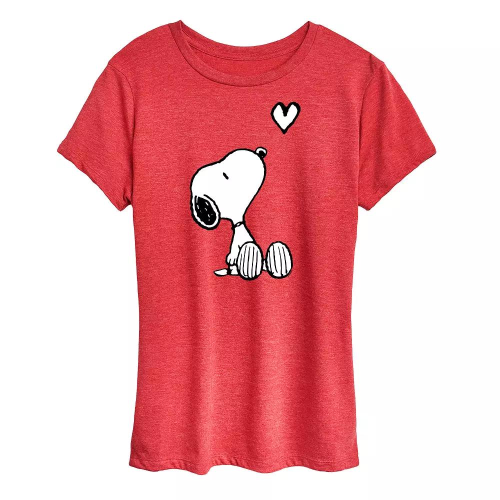 Women's Peanuts White Snoopy Heart Graphic Tee, Girl's,  Product Image
