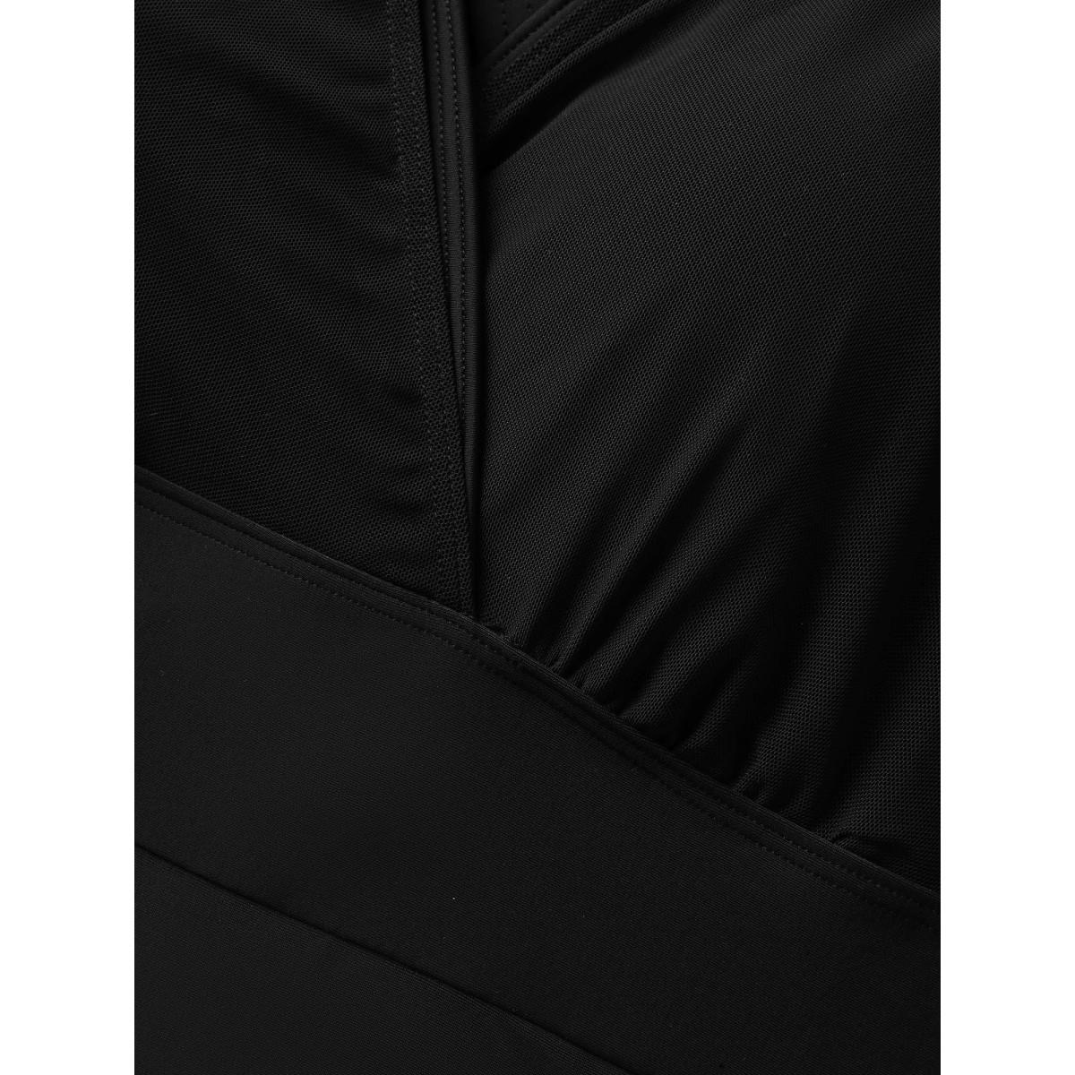 Plus Size Layered Sheer Pleated One-Piece Swimsuit Women's Swimwear Black Beach Gathered Curve Bathing Suits High stretch One Pieces BloomChic 14-16/1X Product Image