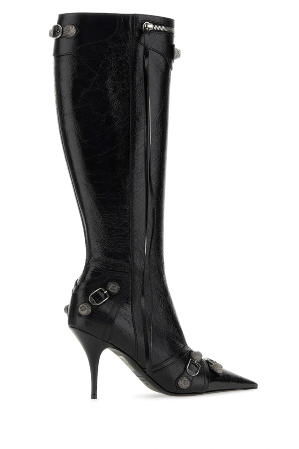 BALENCIAGA Brushed Leather Cagole Boots With Studs And Zips 10cm In Black Product Image