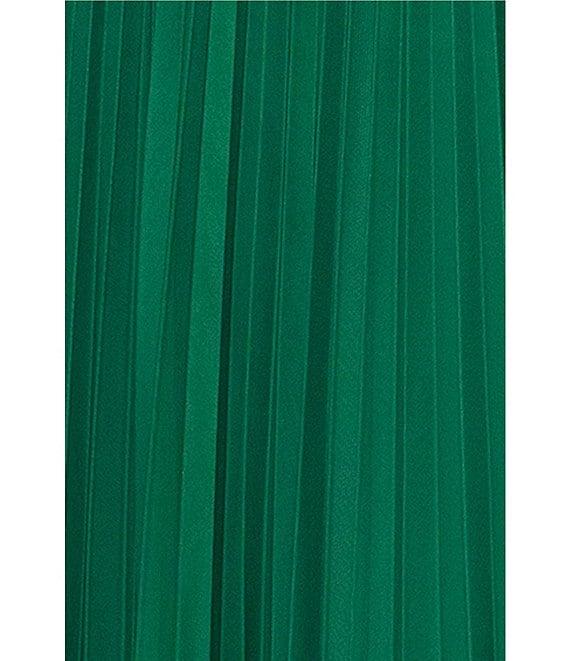 Betsy & Adam Petite Size Sheer Matte Jersey 3/4 Puff Sleeve Pleated Gown Product Image