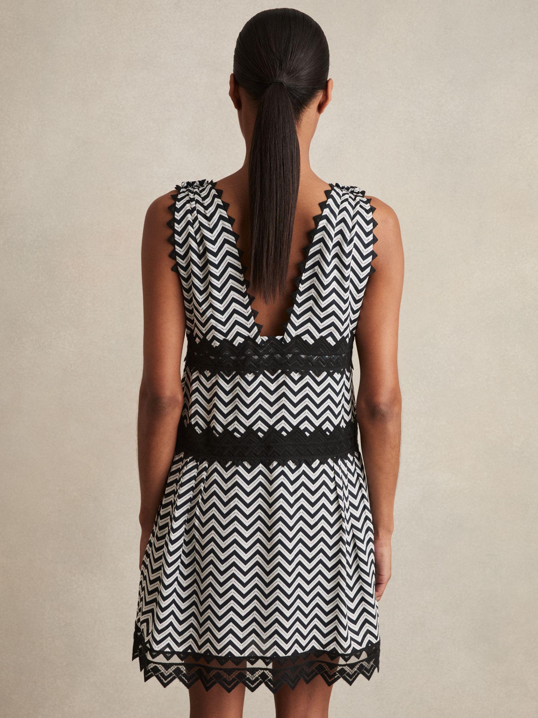 Zig-Zag Print Lace-Trim Mini Dress in Navy Product Image