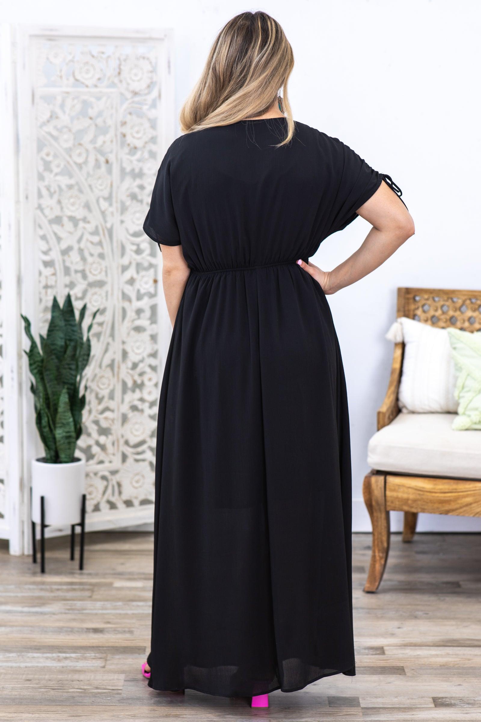 Black V-Neck Maxi Dress With Pockets Product Image