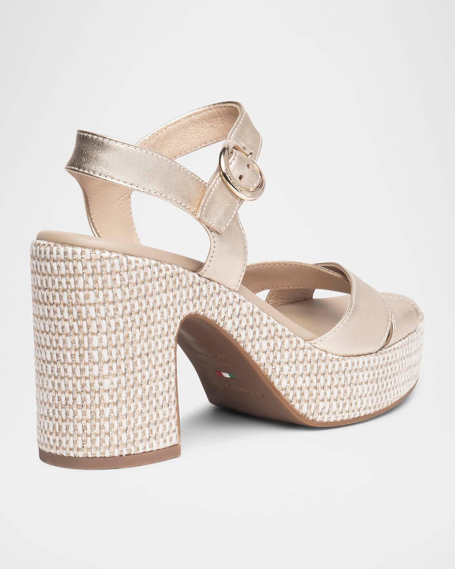 Metallic Leather Criss-Cross Strap Woven Platform Sandals Product Image