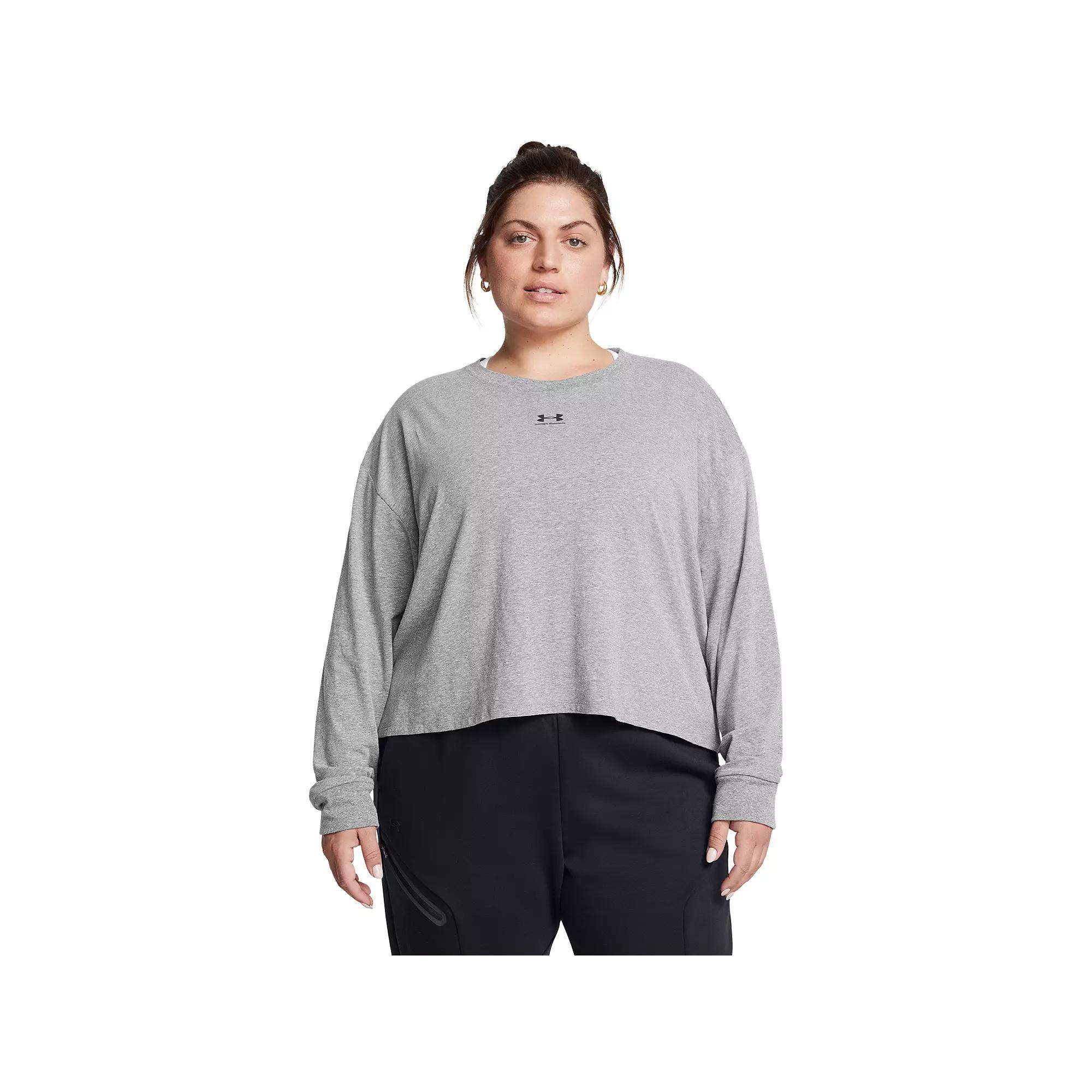 Plus Size Under Armour Rival Boxy Long Sleeve Tee, Women's, Size: 3XL, Castlerock Product Image