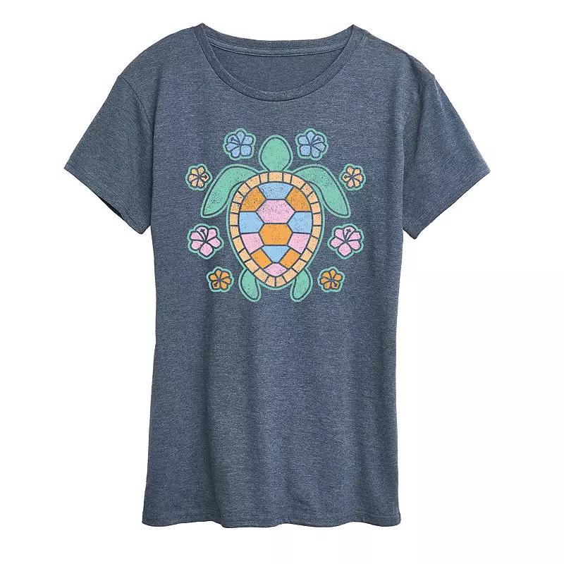 Women's Turtle And Flowers Graphic Tee,  Product Image