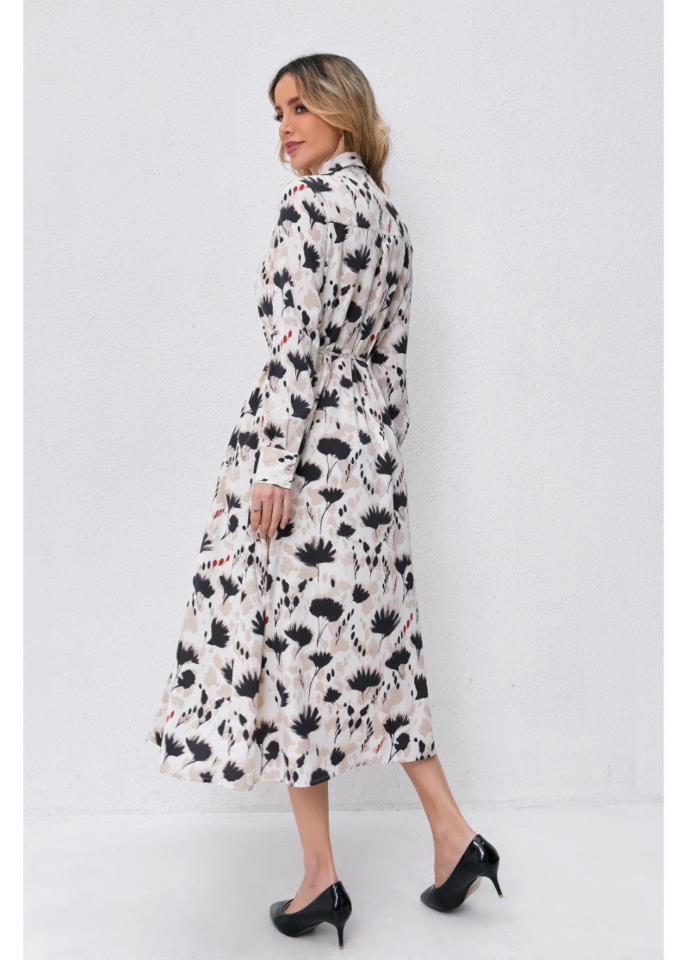Modest Floral Midi Dress with Light Front Tie Product Image