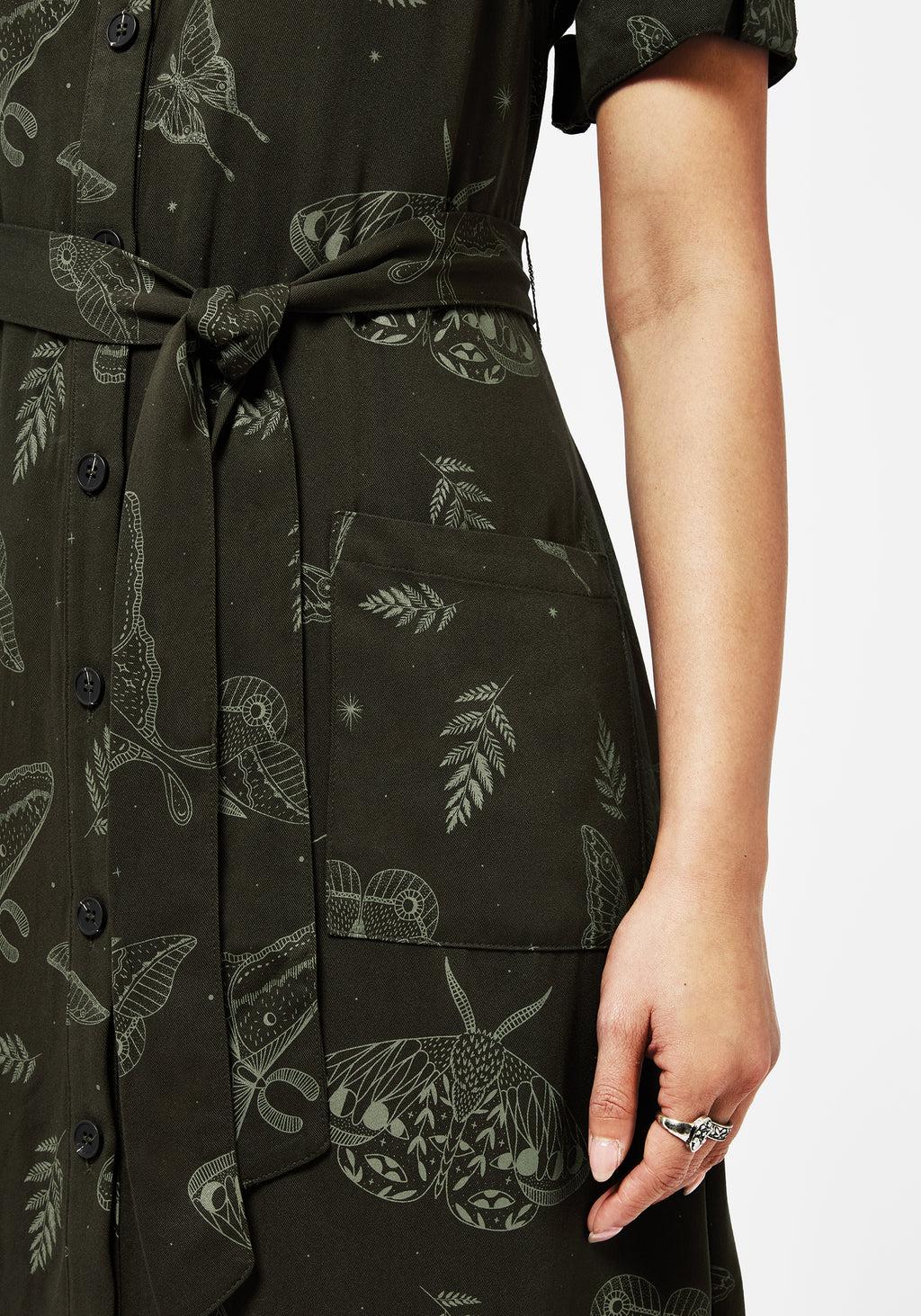 Callopistria Moth Print Midi Shirt Dress - Green Product Image