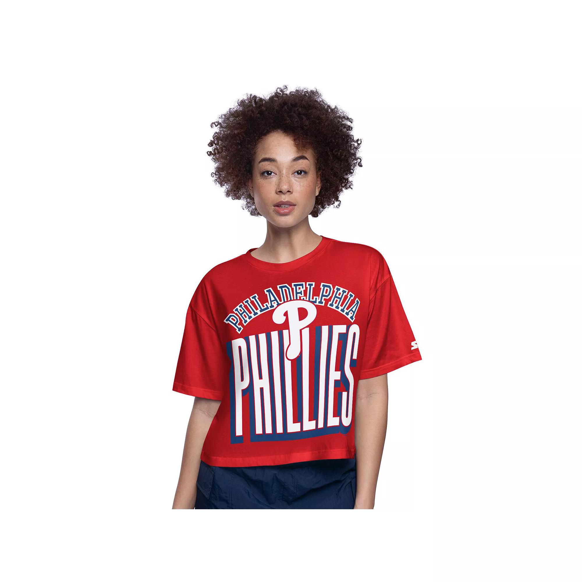Women's Starter Red Philadelphia Phillies Play the Ball Boxy Cropped T-Shirt,  Product Image