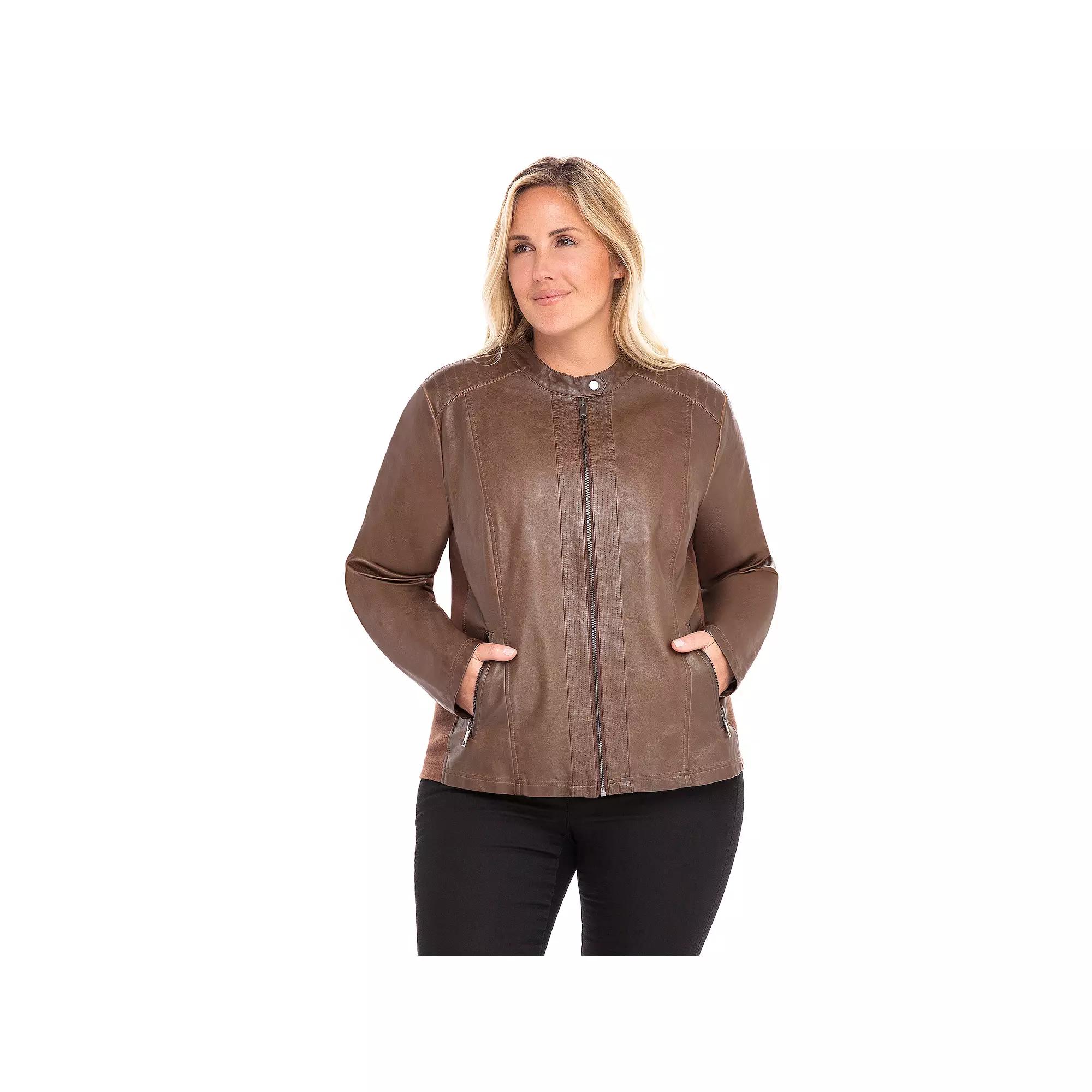 Women's Sebby Collection Faux-Leather Racing Jacket,  Product Image