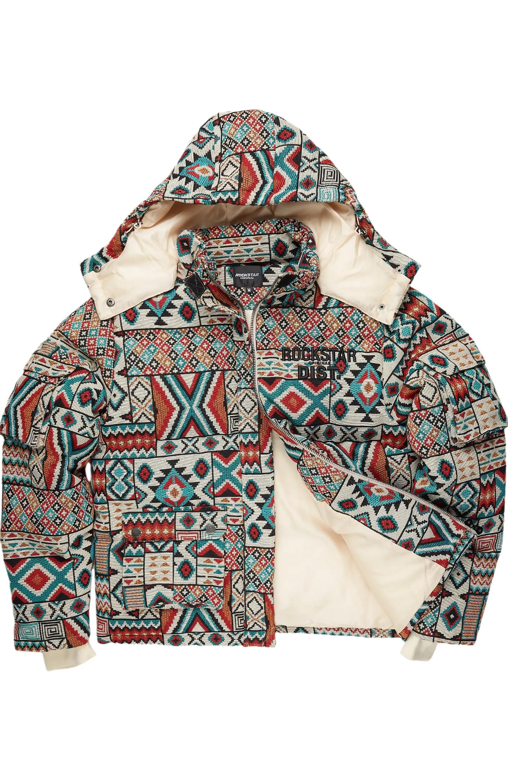 Nard Beige Multi Tapestry Puffer Jacket Male Product Image