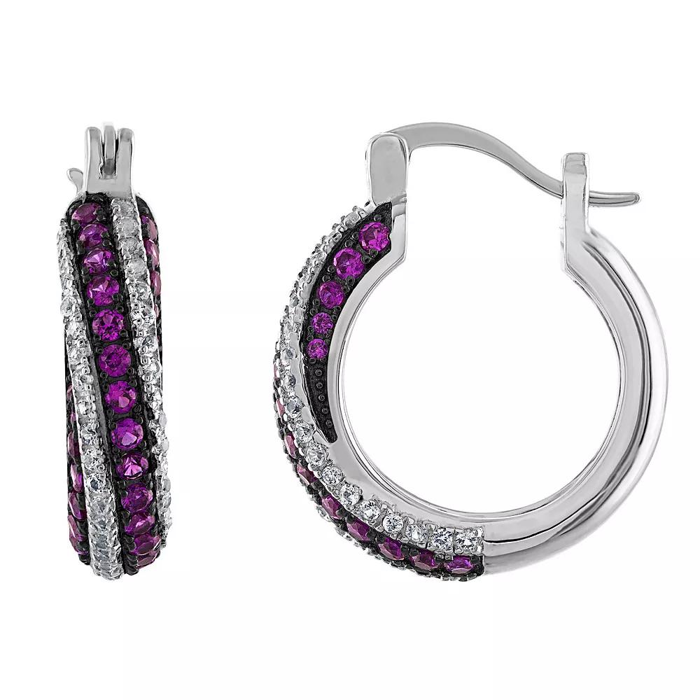 Designs by Gioelli Sterling Silver Lab-Created Ruby Swirl Hoop Earrings, Women's Product Image