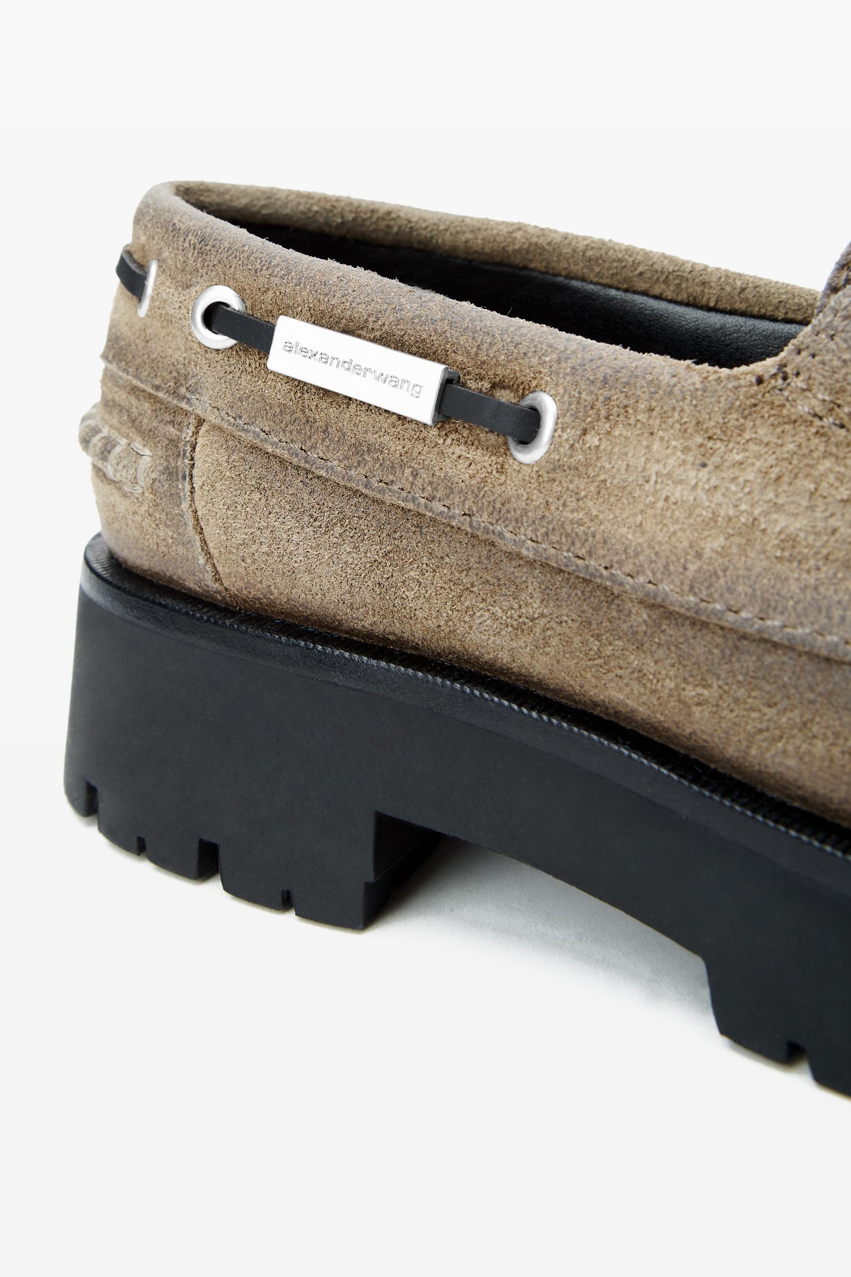 Beige Waxed Suede Carson Boat Loafers Product Image