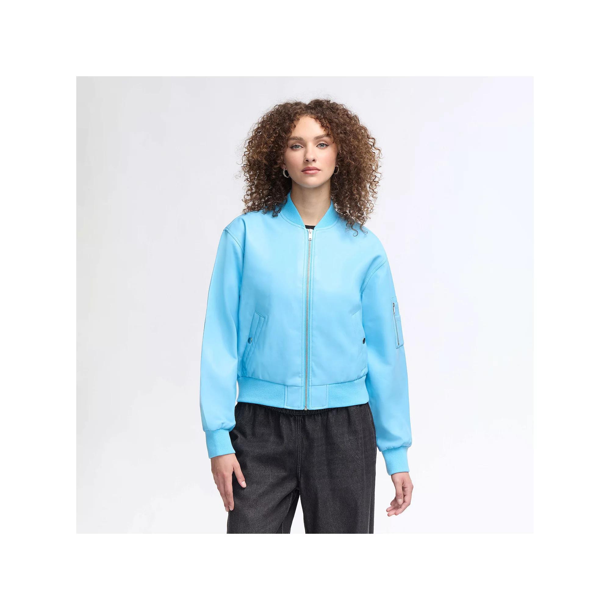 Women's NVLT Faux Leather Bomber Jacket, Size: Small, Blue Product Image