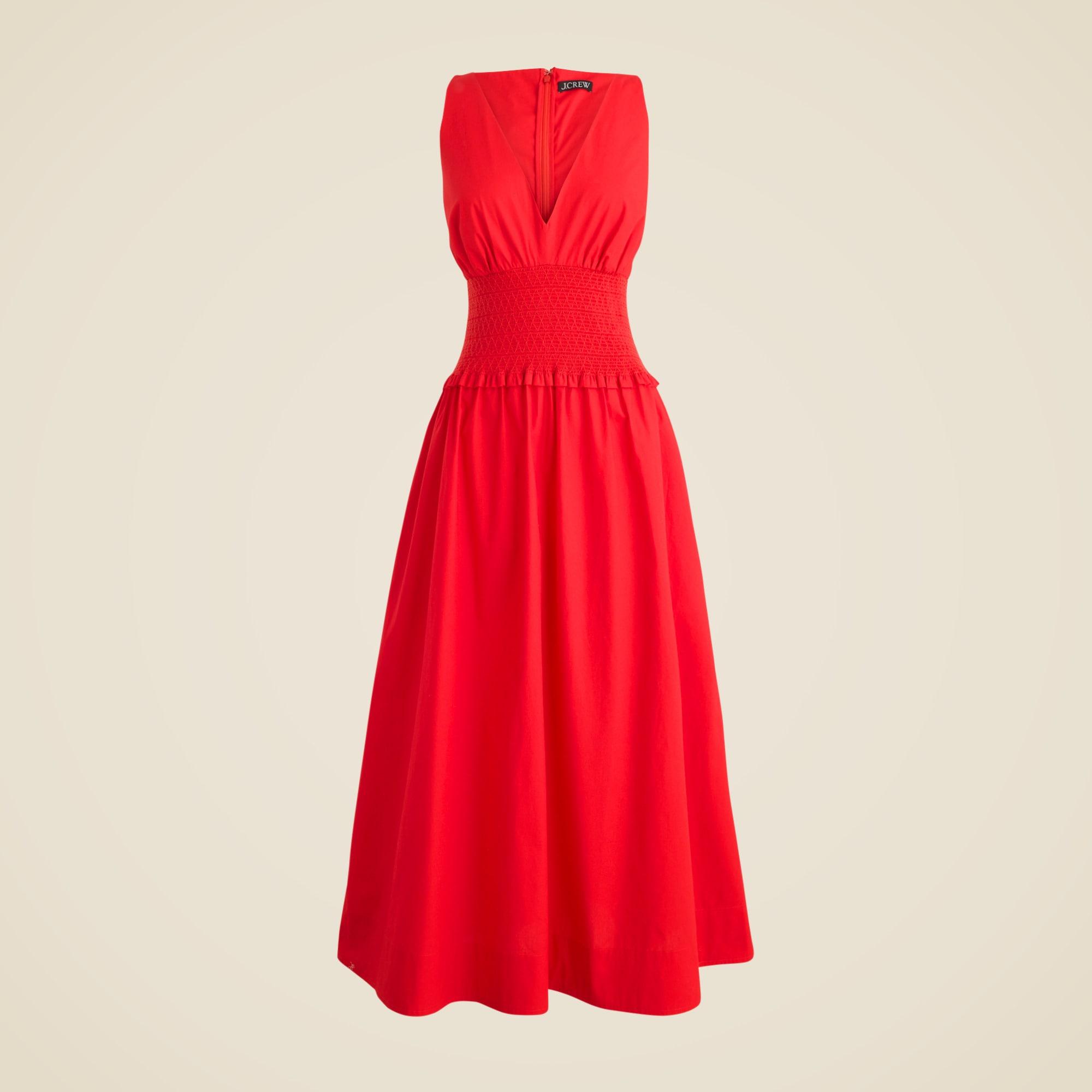 Plunge smocked-waist dress in cotton poplin Product Image