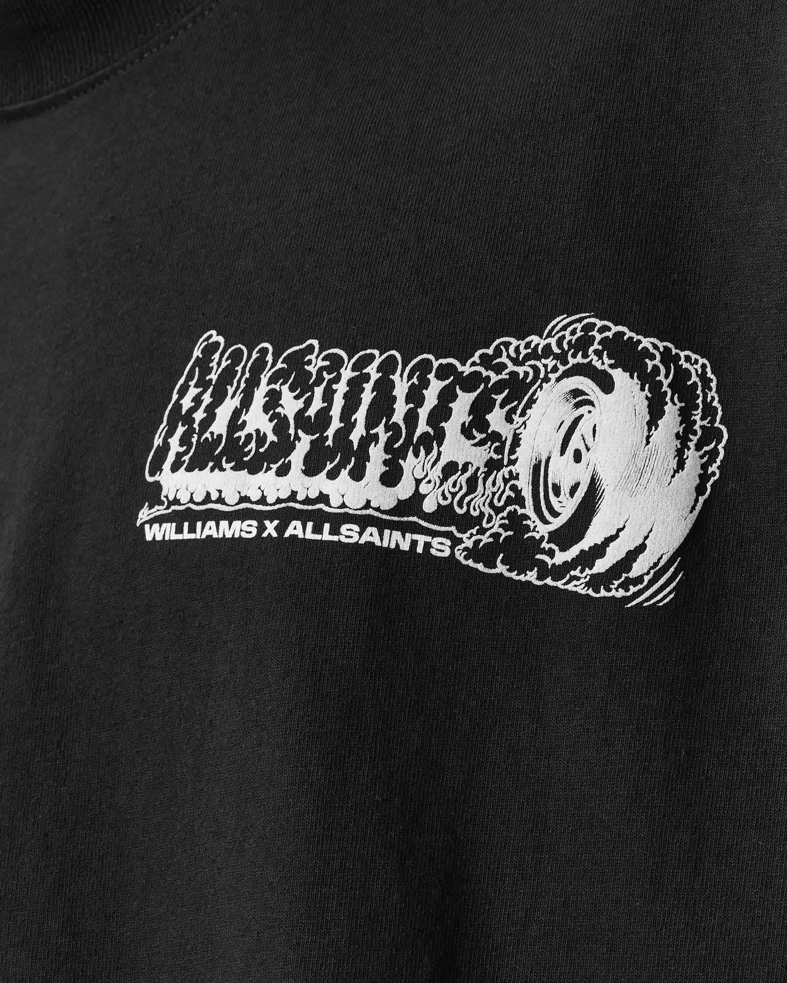 Williams X AllSaints Burnout Crew Neck T-Shirt Jet Black | ALLSAINTS US Product Image