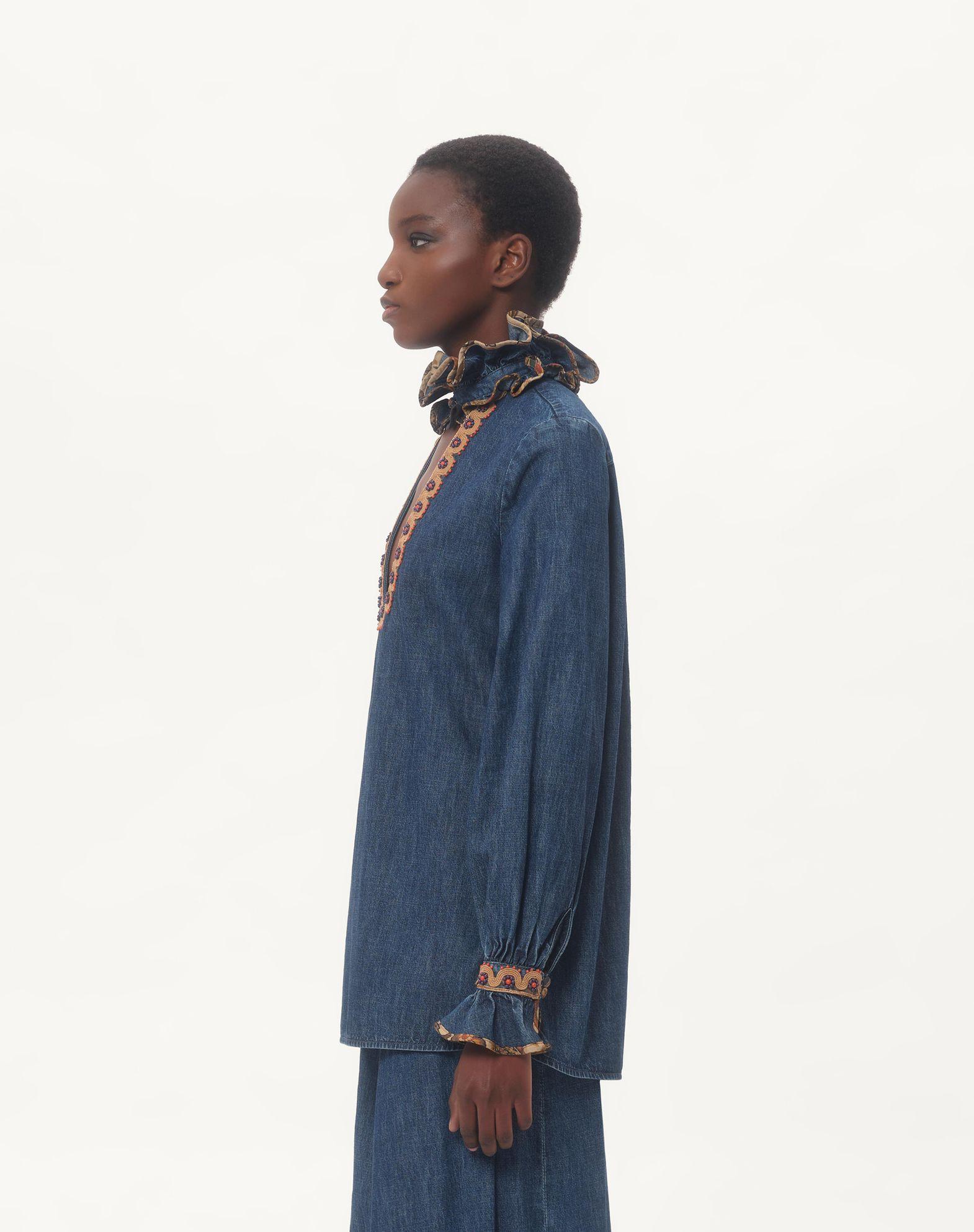 Embroidered Chambray Denim Top  Product Image