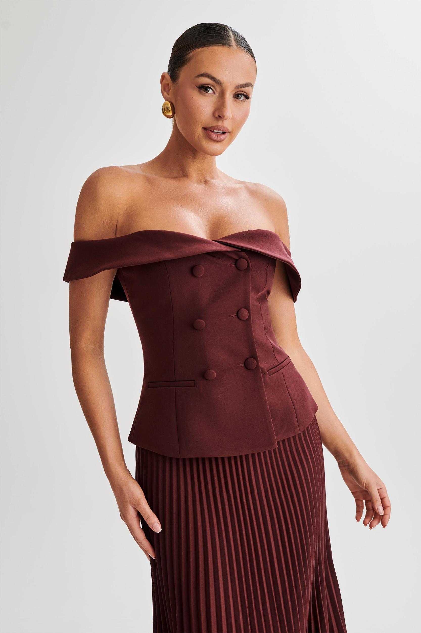 Krista Strapless Suiting Top - Plum Product Image