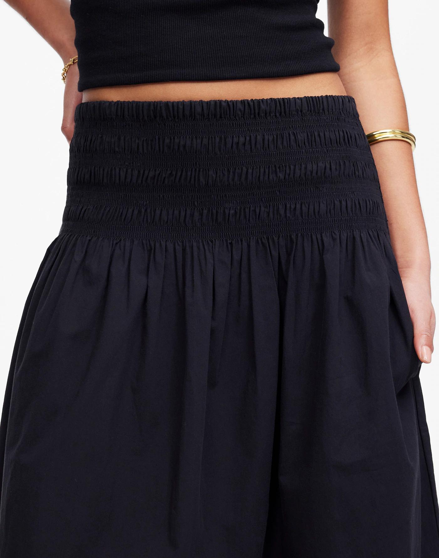 Smocked-Waist Poplin Midi Skirt Product Image