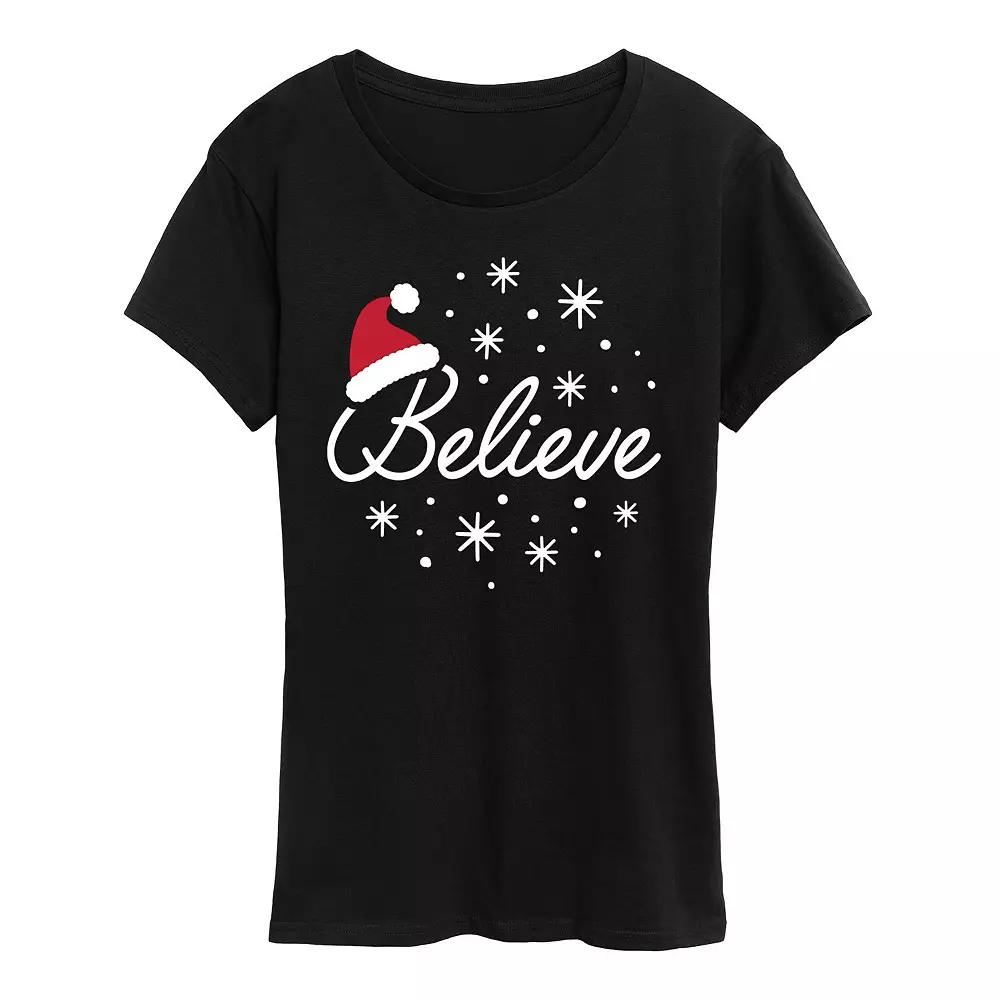 Women's Believe With Santa Hat Graphic Tee, Girl's,  Product Image