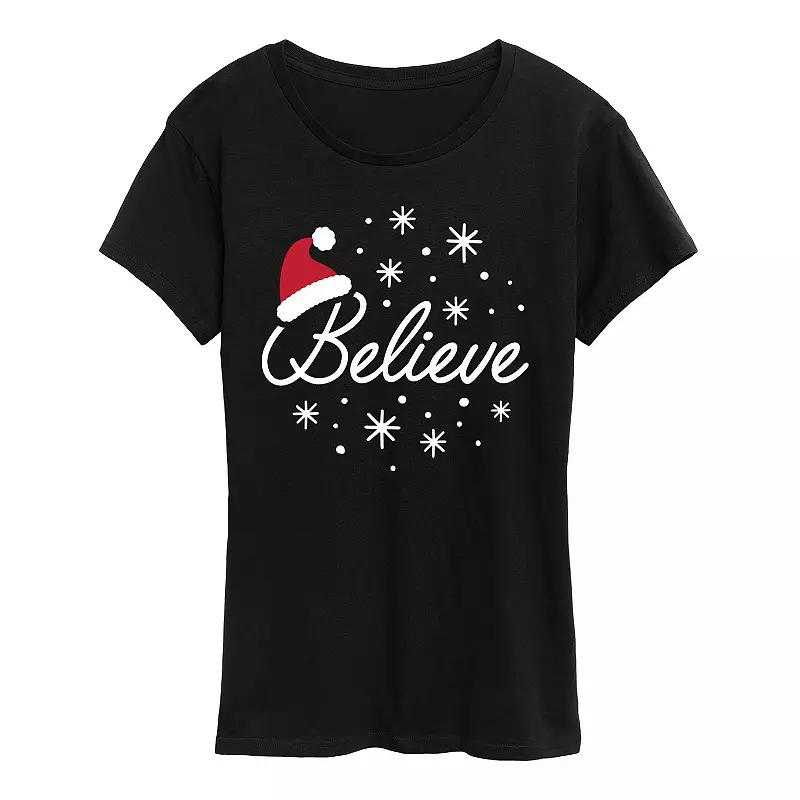 Women's Believe With Santa Hat Graphic Tee, Girl's,  Product Image
